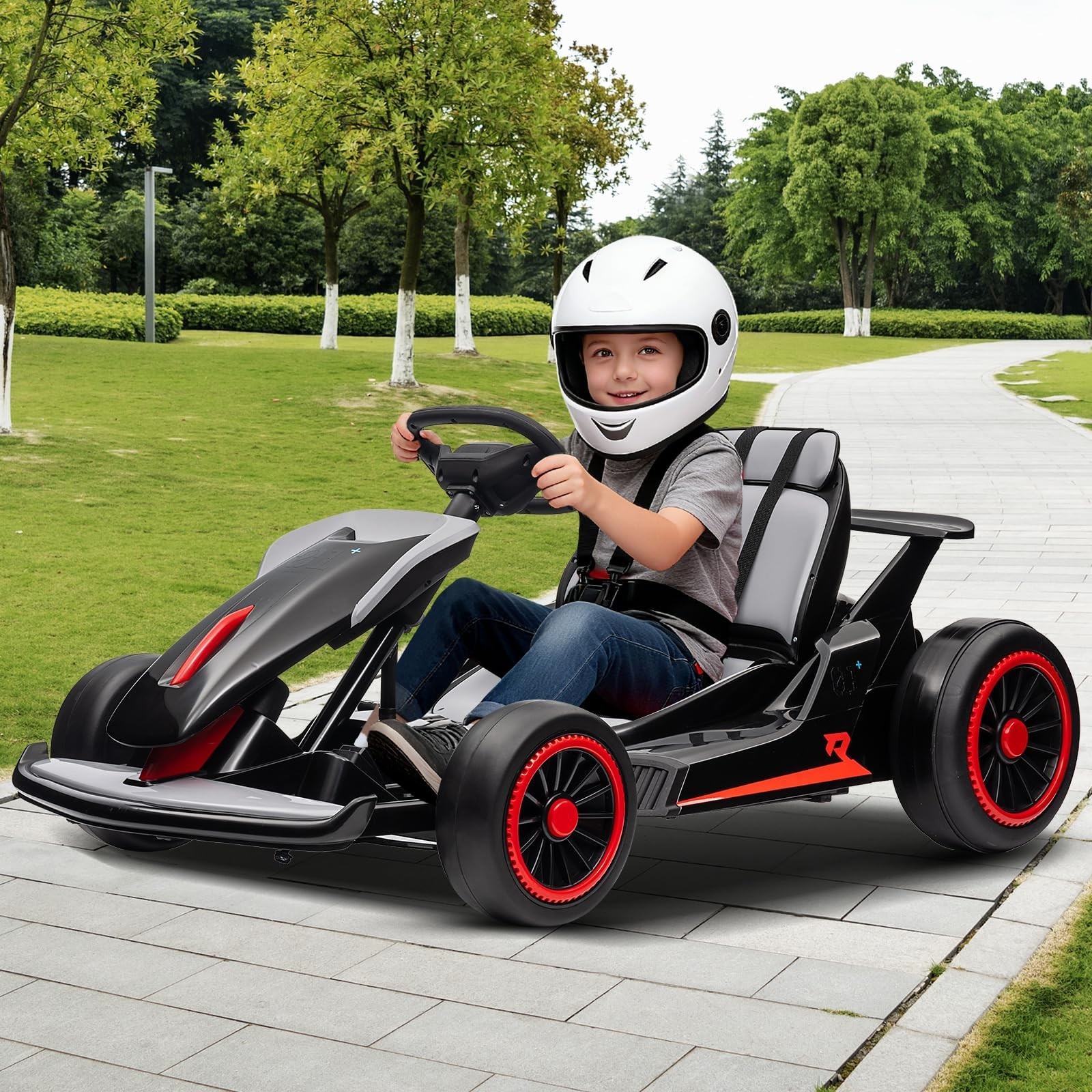 24V Go Kart for Kids Child Electric Drift Go Cart With Music 5-Point Safety Belt