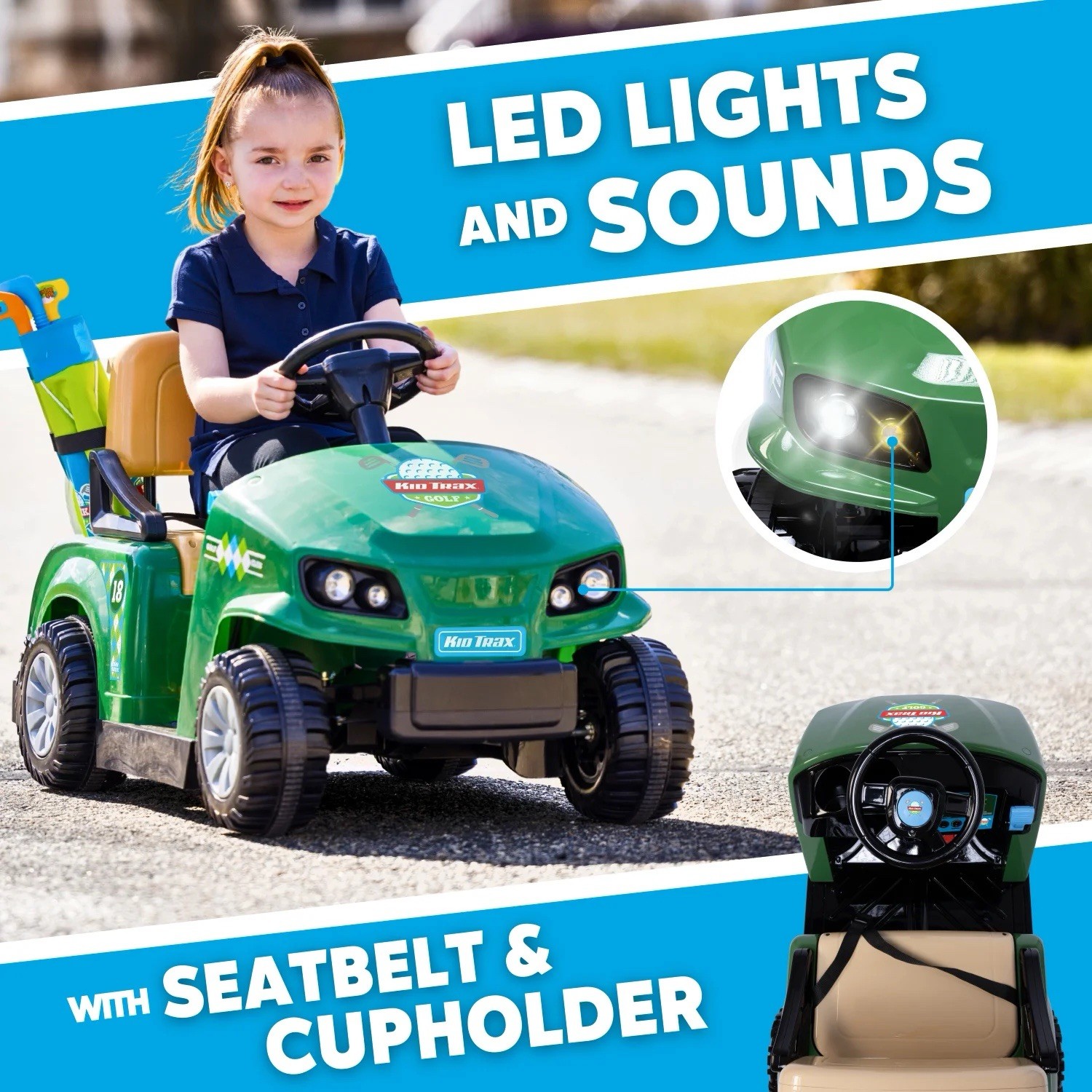 Kid Trax Flybar 6V Golf Cart Battery Powered Ride-On Includes Golf Clubs & Balls