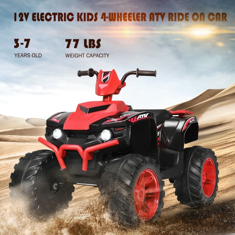 12V Kids Electric 4-Wheeler ATV Quad 2-Speeds Ride On Car Toys W/ LED Lights Red