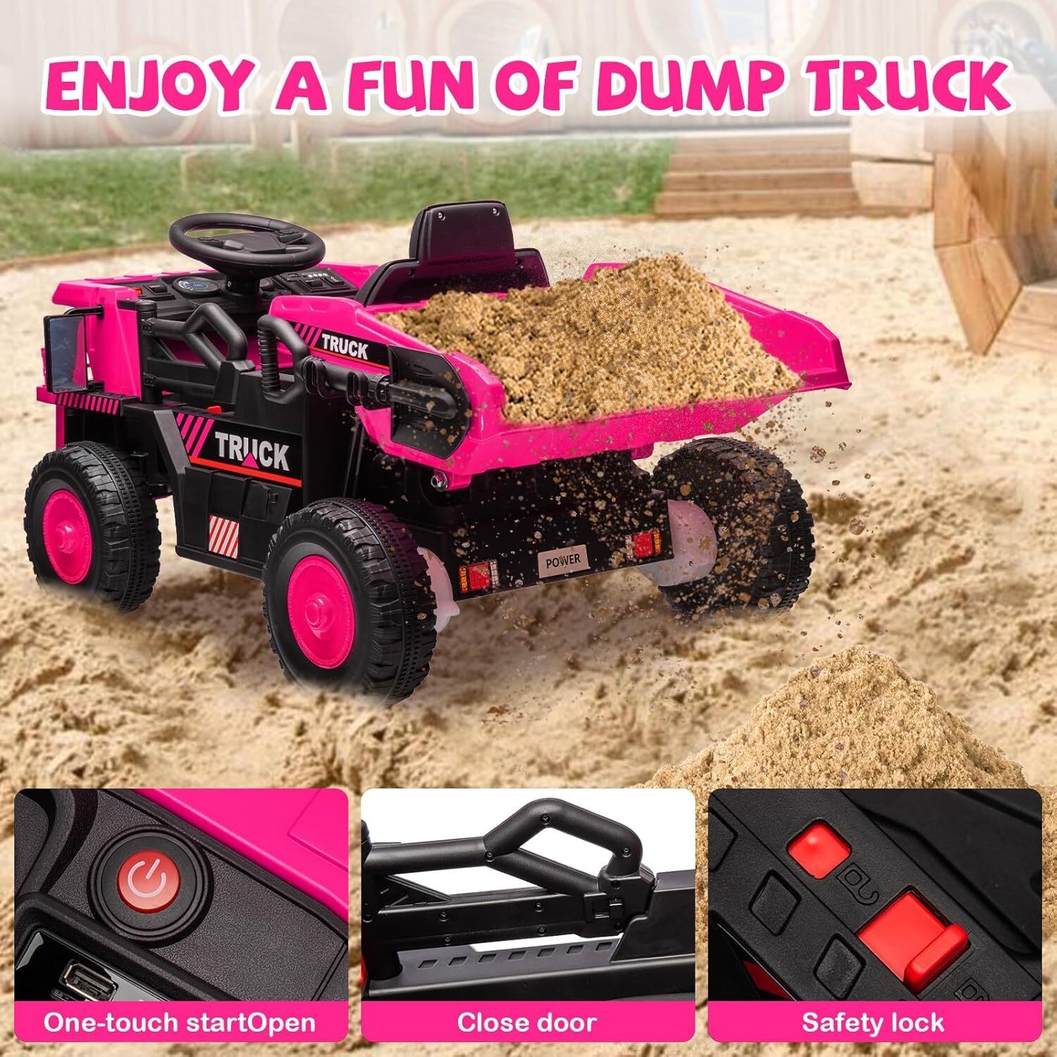 12V Ride On Dump Truck, Ride On Car Toy With Remote Control, Electric Dump Bed