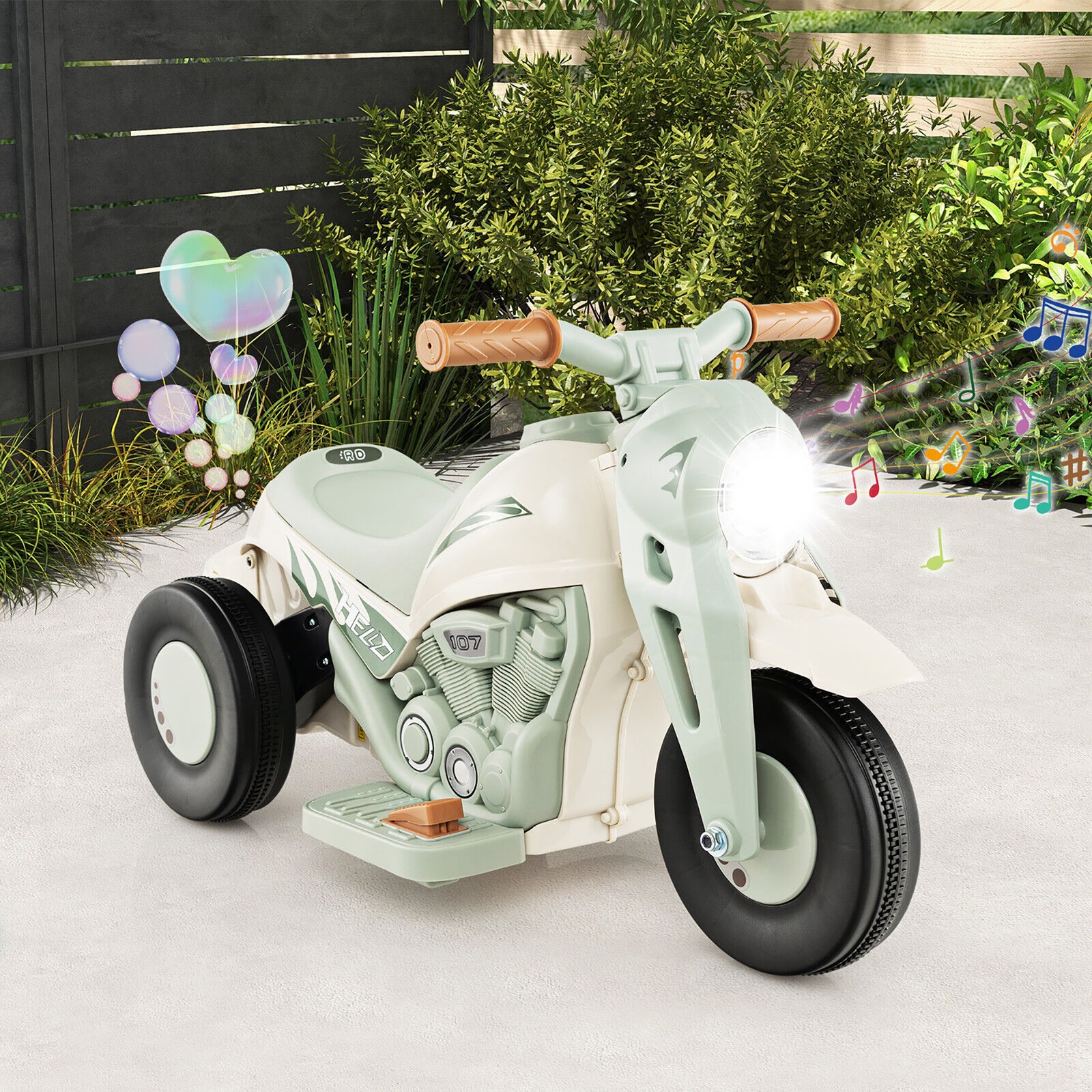 6V Kids Bubble Car Electric Ride On Motorcycle w/Music Button, Headlight Beige