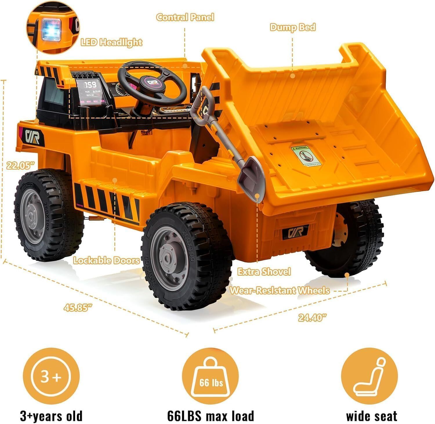 12V Ride-on Dump Truck, 4-Wheel Battery Powered Toy Cars With Electric Dump Bed