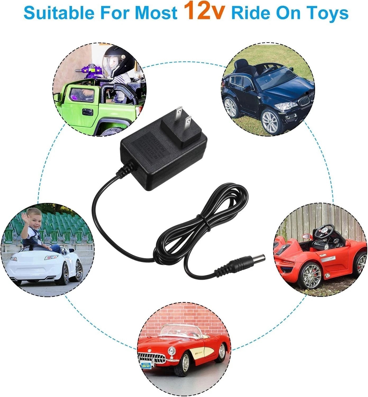 Universal 12V Battery Charger for Electric Ride-On Cars – LED Indicator Light