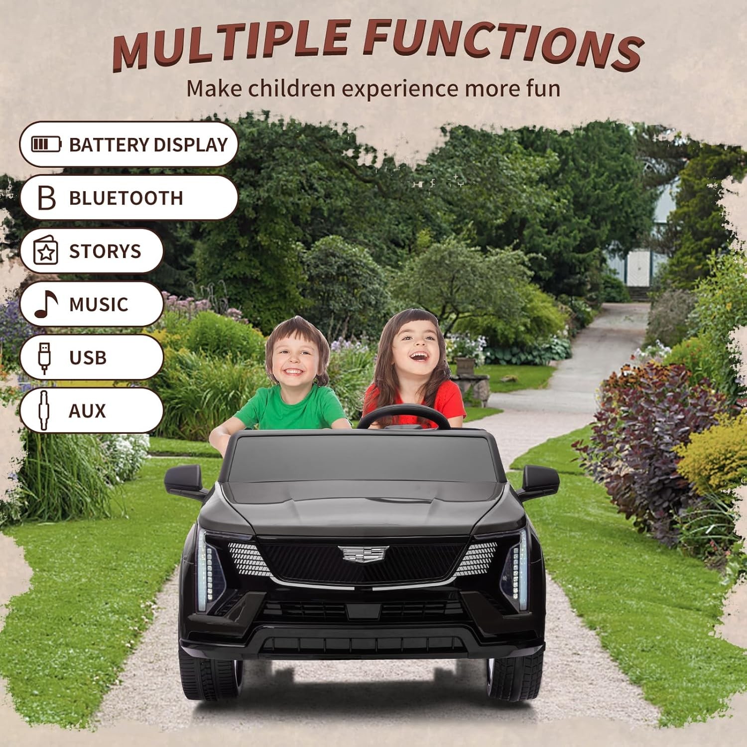 GARVEE Licensed Cadillac 24V Ride-On Car 2-Seater Dual Motor LED MP3 USB Remote