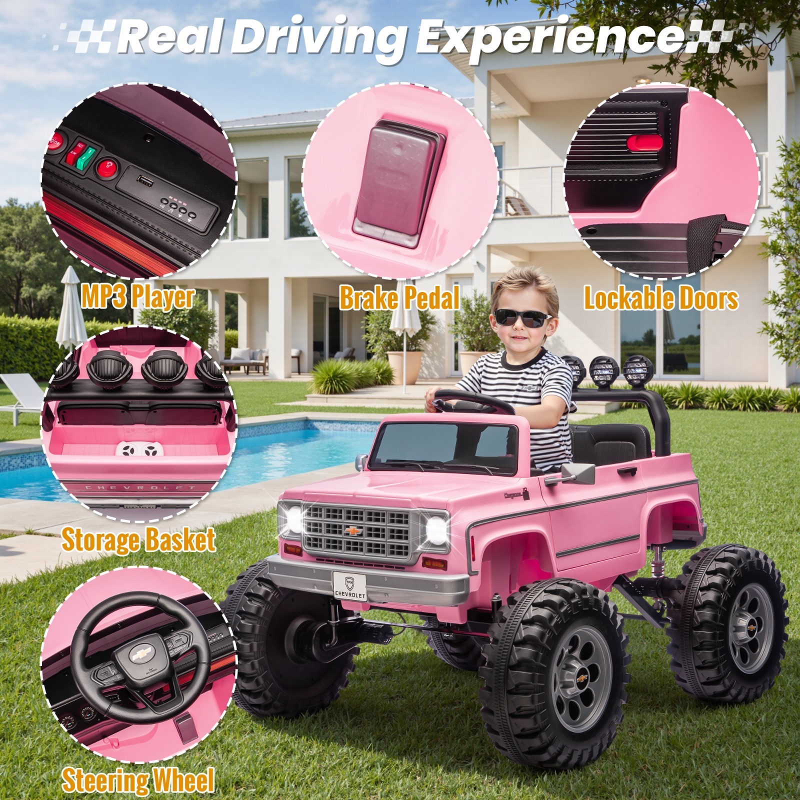 Chevrolet Cheyenne 24V Kids Electric Ride On Truck Remote Bluetooth USB LED Pink