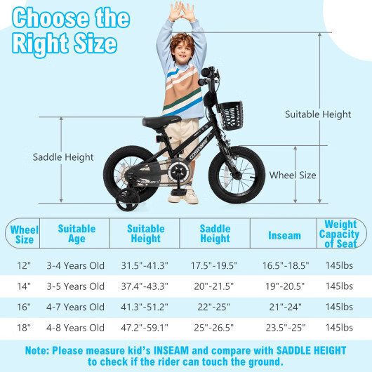 14 Inch Kids Bike with Basket and Training Wheels for Children Aged 4-5 Years Ol