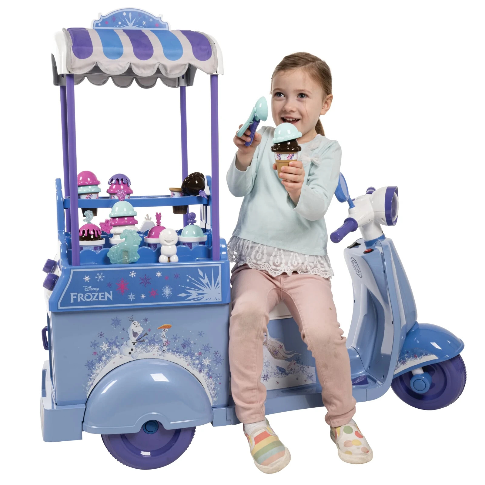 Disney Frozen 6V Battery-Powered Electric Ice Cream Cart, Ages 3-7, Blue
