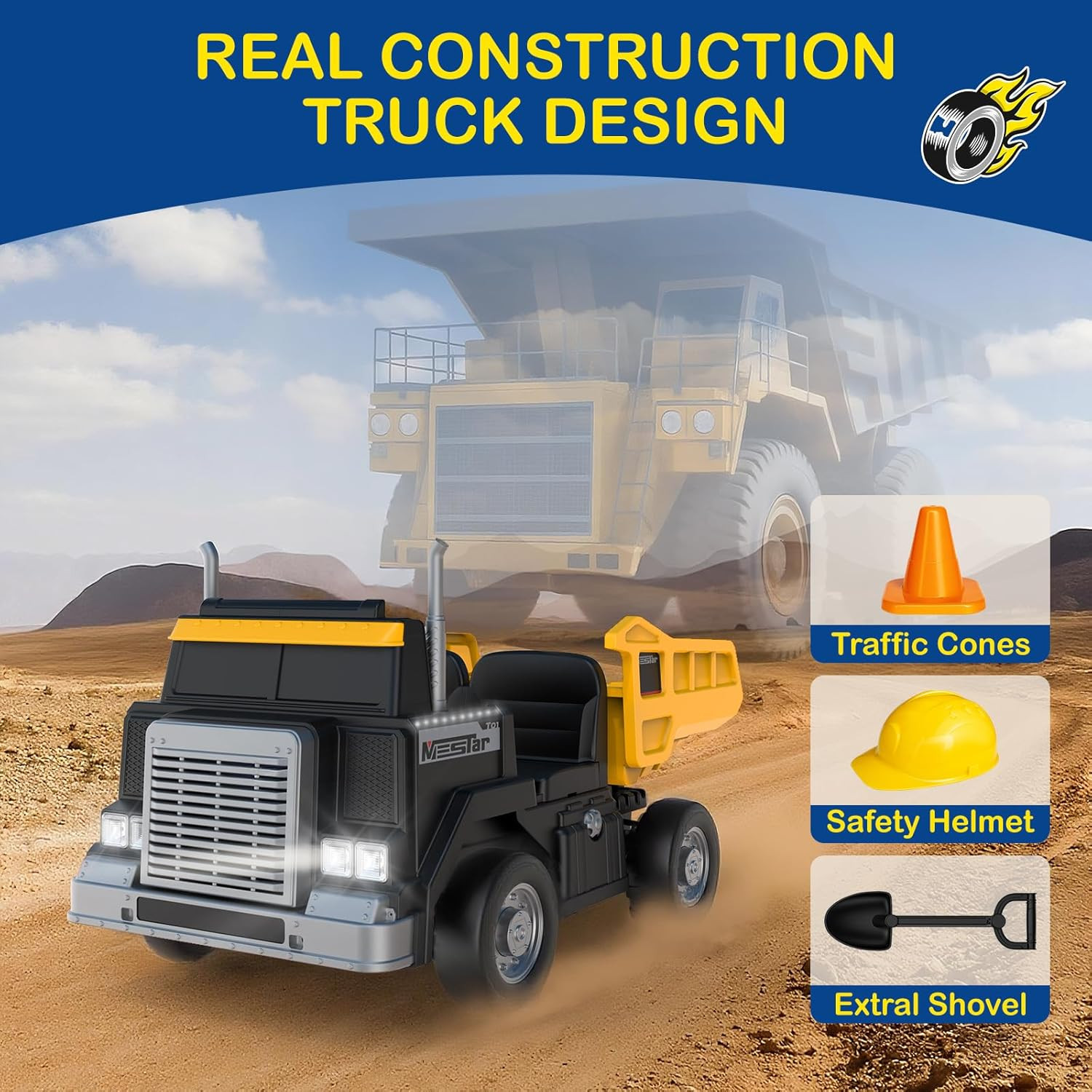 OP60 24V 2-Seater Ride on Dump Truck for Big Kids, 2X200W Powerful Rear Motors,