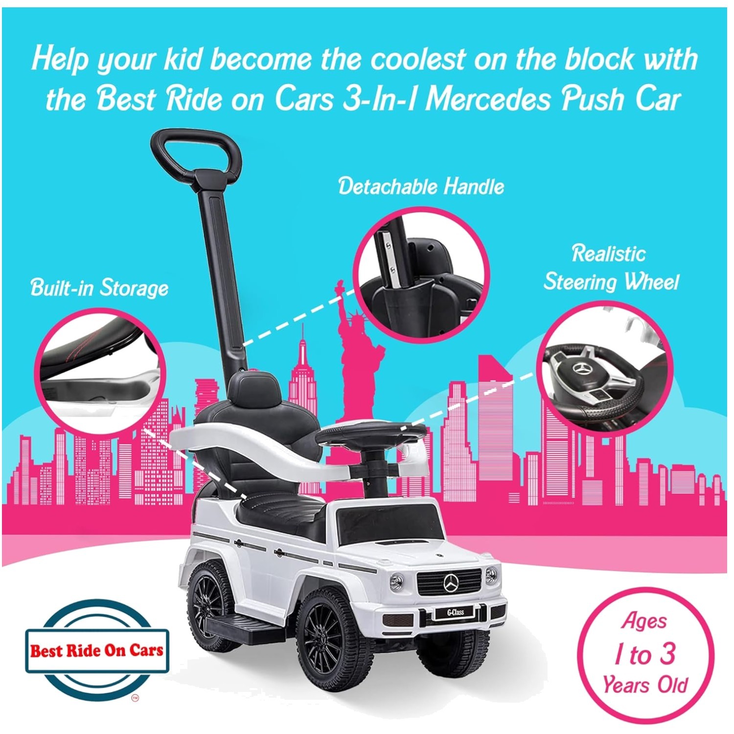 Mercedes G-Wagon Kids Ride On Car with Music, White