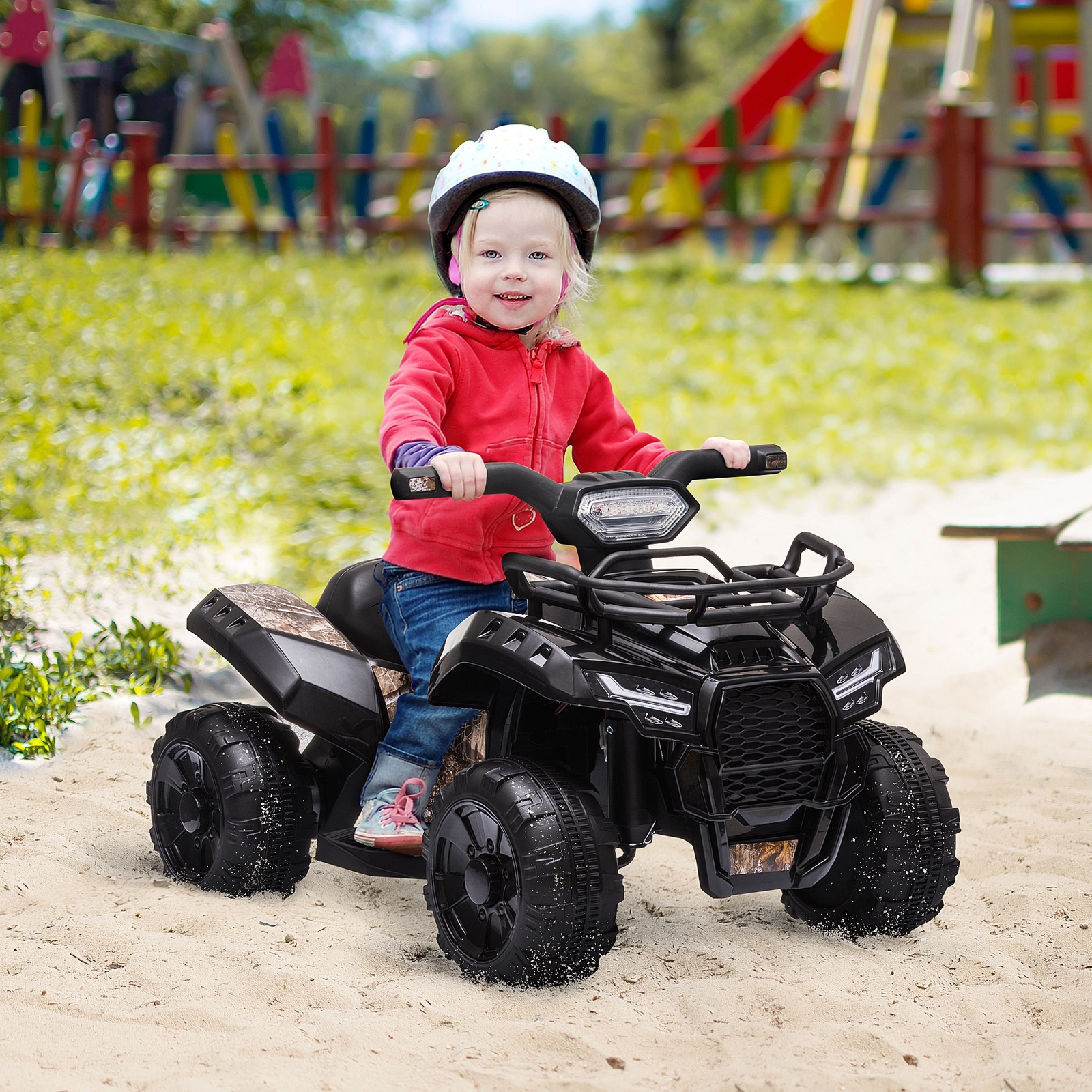 Kids 6V Battery Powered Ride On Car Quad Four Wheeler ATV Toy w/ LED Headlights