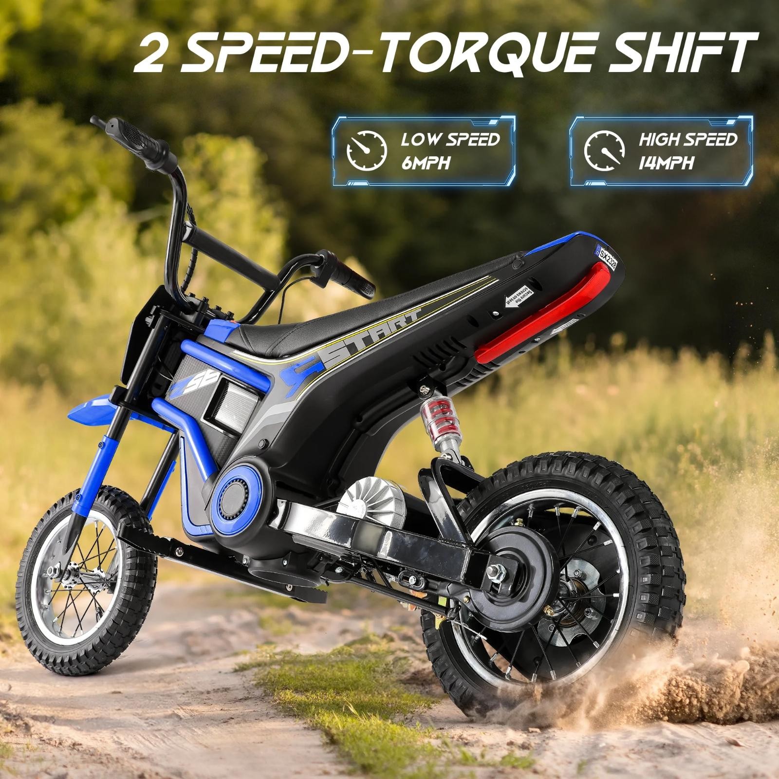 24V Ride-On Off Road Dirt Bike Electric Motorcycle 2 Speed 350W For Kids 13+