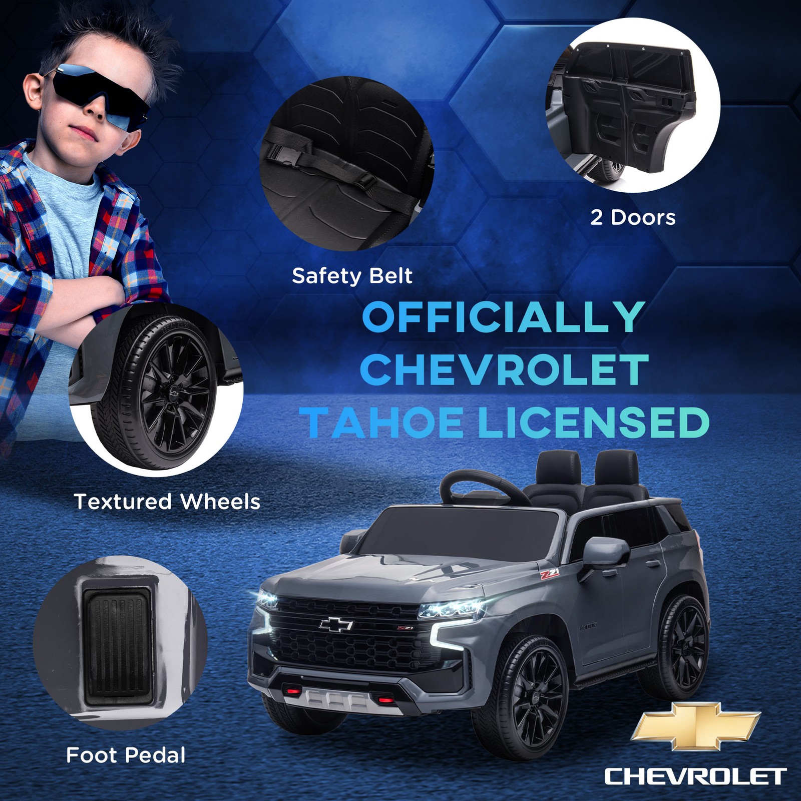 12V Licensed Chevrolet TAHOE Kids Ride-on Toy w/ Music Suspension System Grey