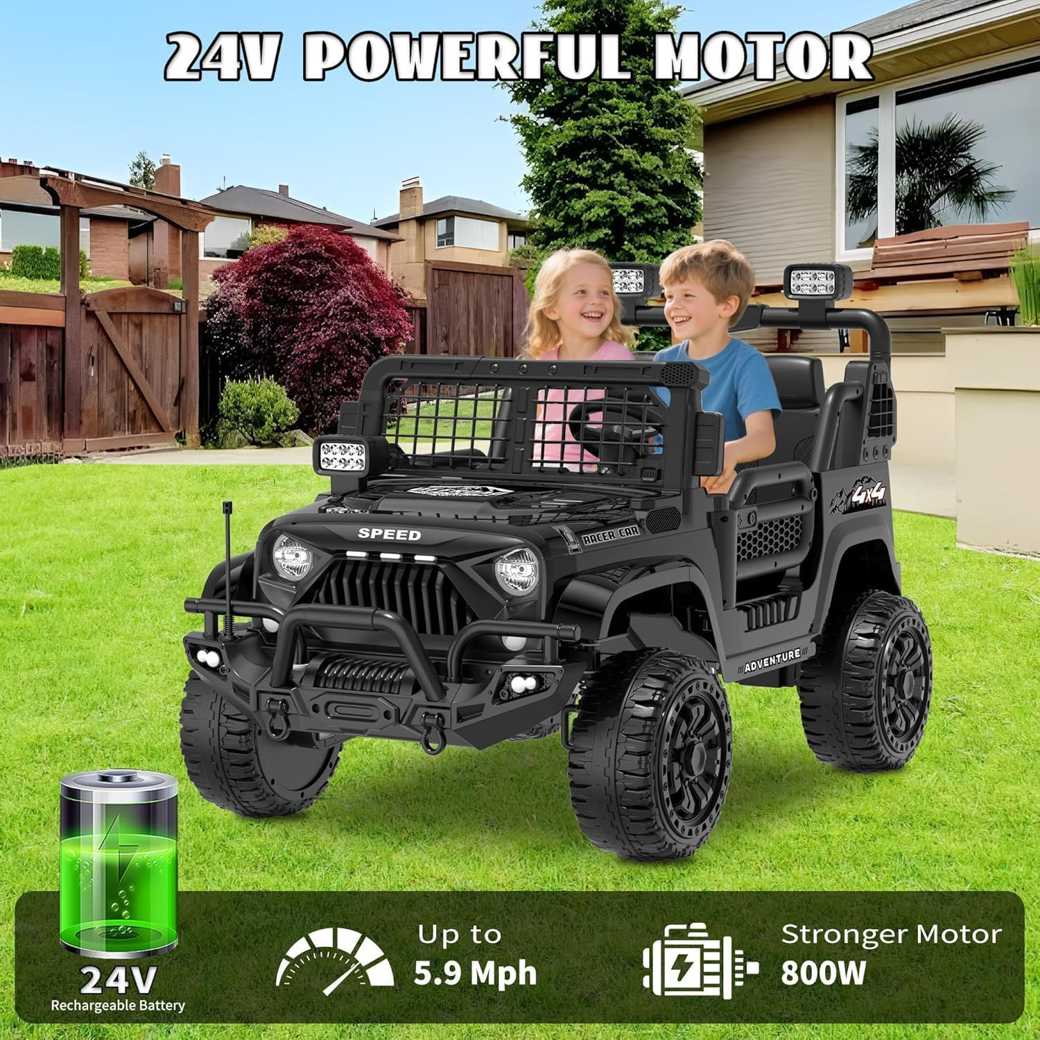 XL 24V Ride on Toys for Big Kids, 2 Seater Electric Car for Kids with Remote Con