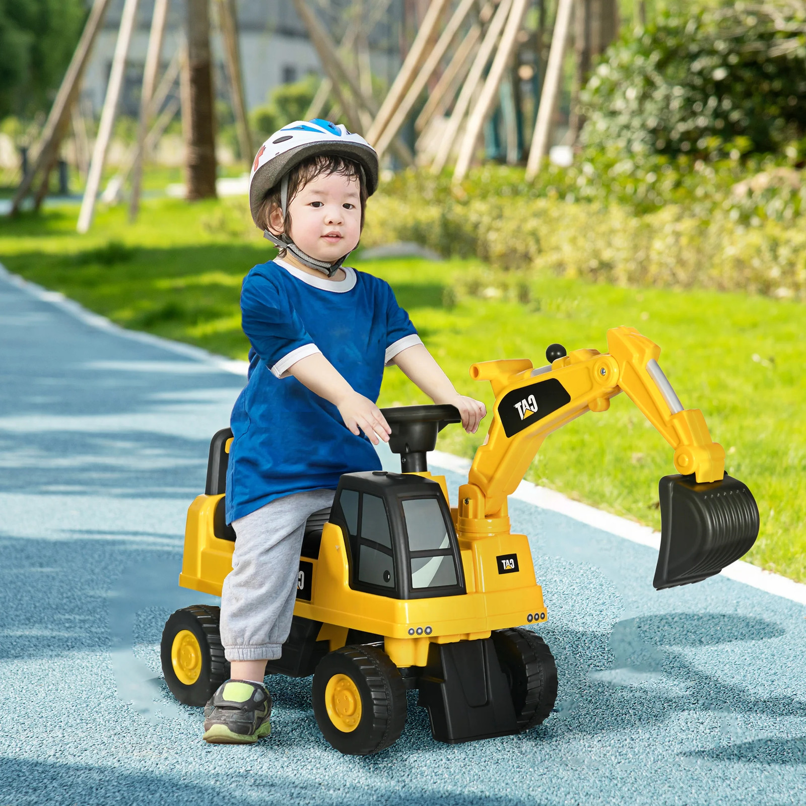 3-in-1 Kids Construction Ride On Toy Digger Excavator Scooter Pull Cart Play Tru