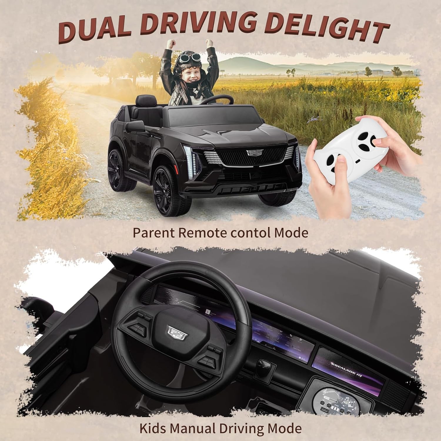 Kids Ride On Car Licensed Cadillac 24V 2 Seater Parent Remote LED MP3 USB