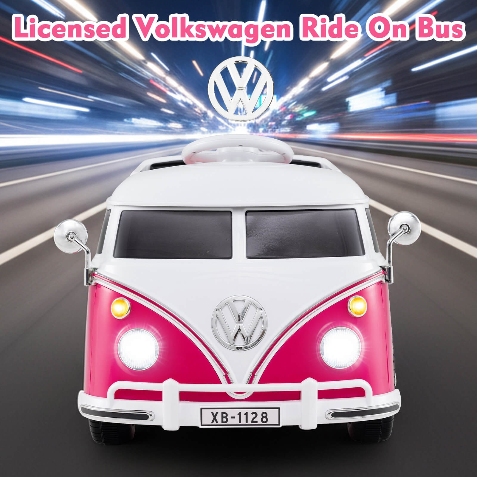 Licensed Volkswagen Ride-on Bus with Cup Holder, LED Headlights, Music & Horn