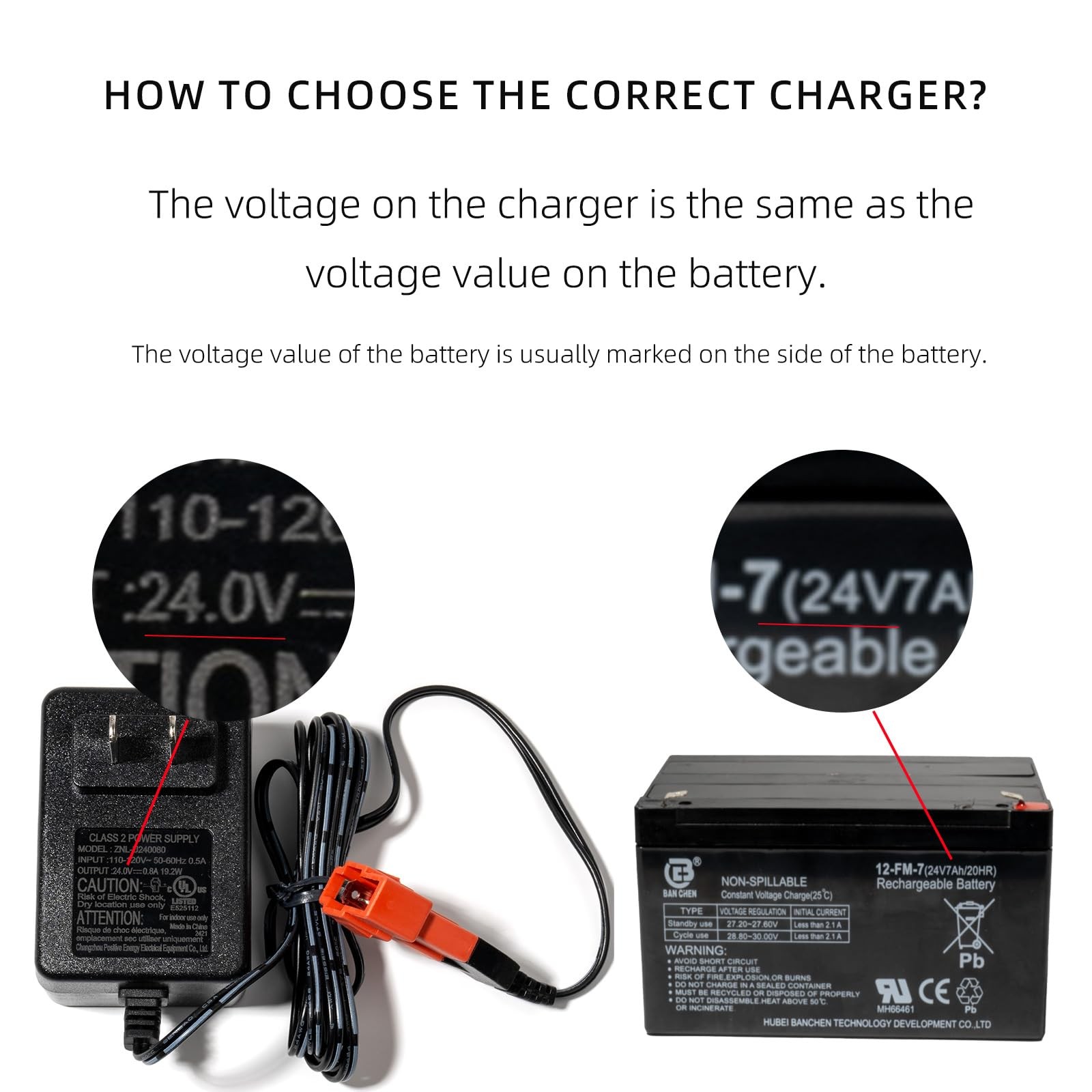 24 V Battery Charger and Battery Wire Harness for Ride on Toys Car, 24Volt (2…