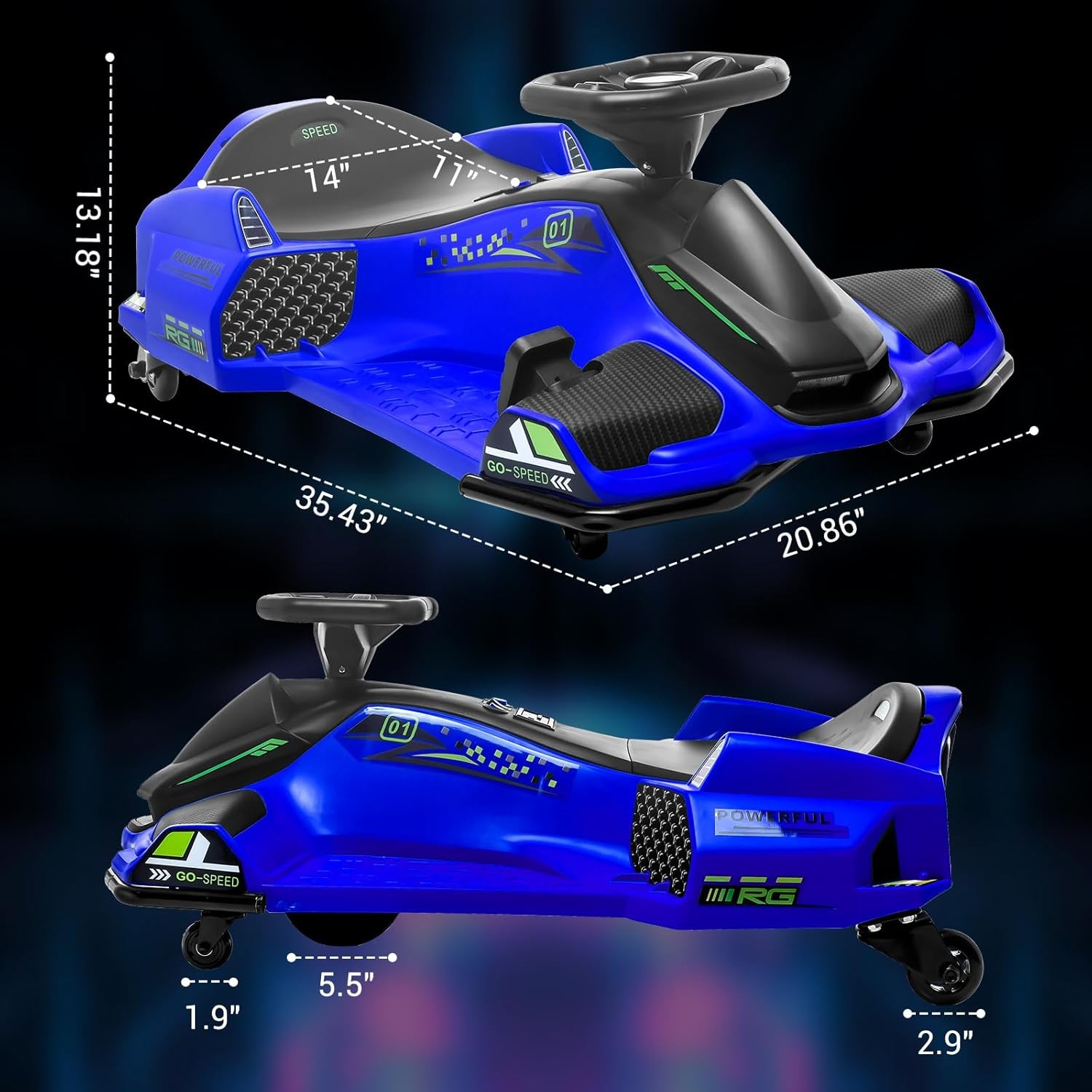 24V Kids Electirc Drifting Go Kart Car Built-in Music Colorful Tail LED Light
