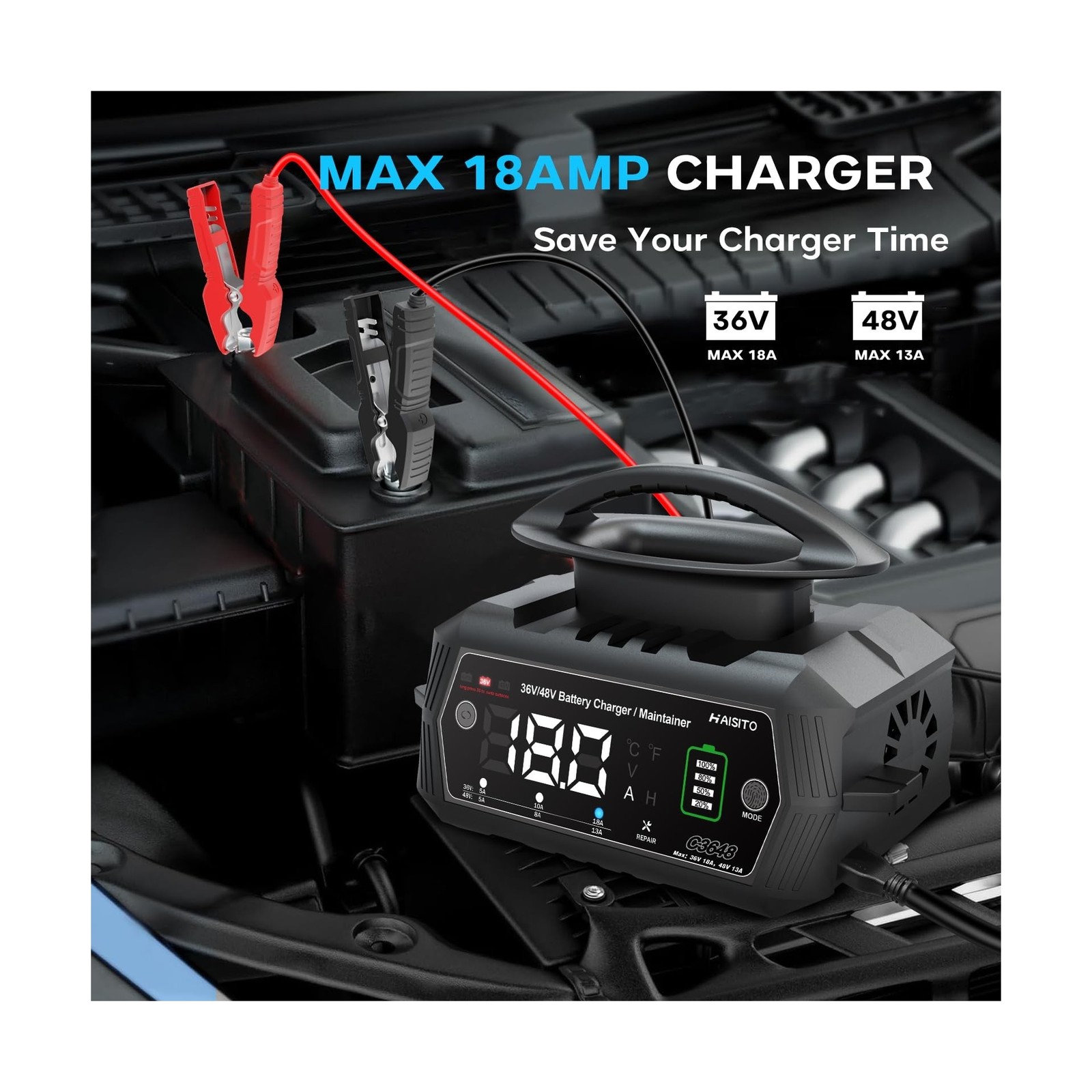 18 AMP 36/48 Volt Golf Carts Battery Charger for Club Car 3-Pin Round Plug,fo…