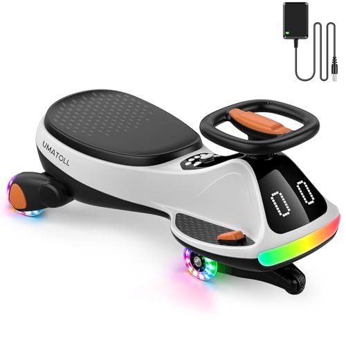 Black White 12V Electric Wiggle Car for Kids with Pedal & Display – Rechargeable