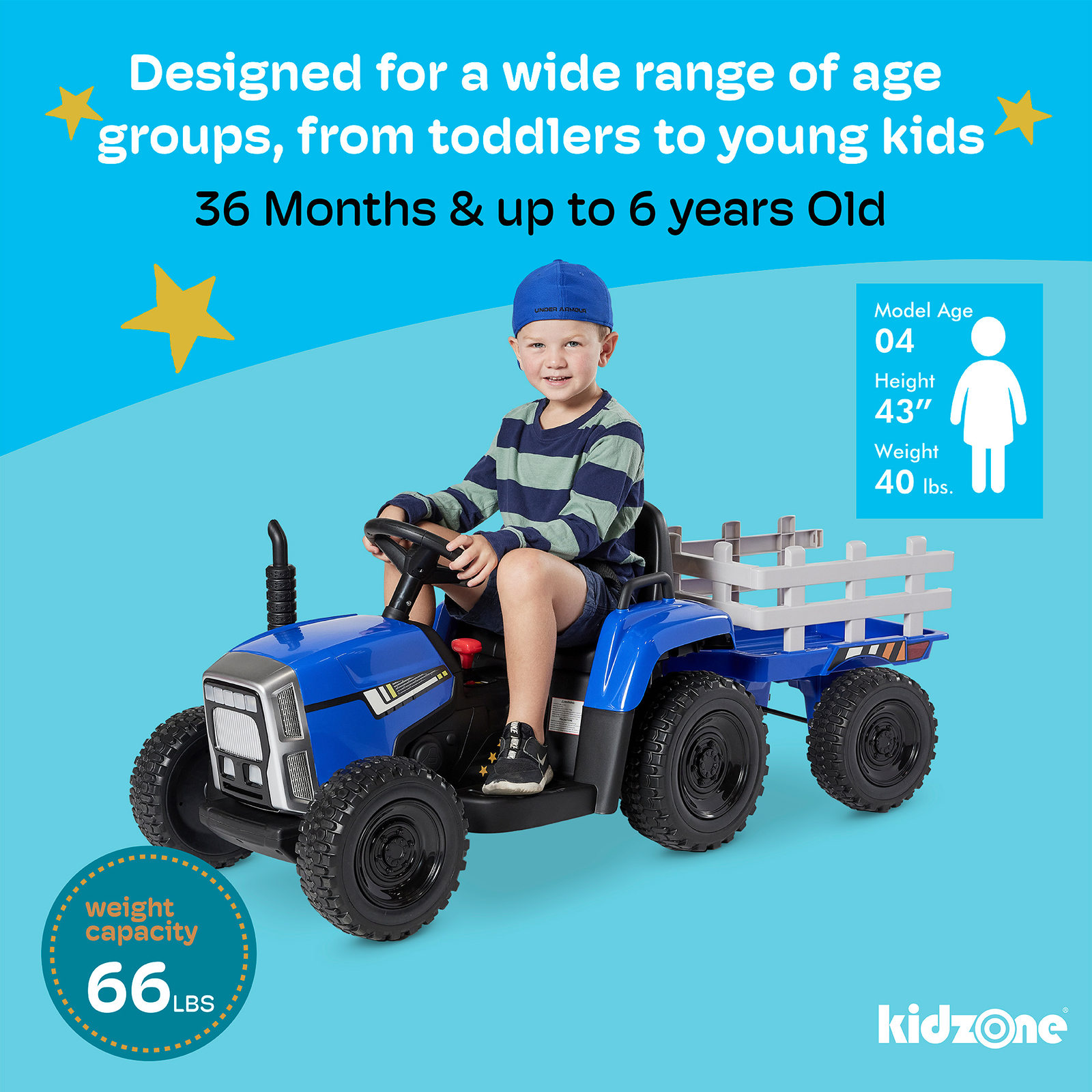 Kidzone 12V 7AH Kids Ride On Electric Tractor W/Trailer LED, Bluetooth