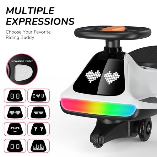 Black White 12V Electric Wiggle Car for Kids with Pedal & Display – Rechargeable