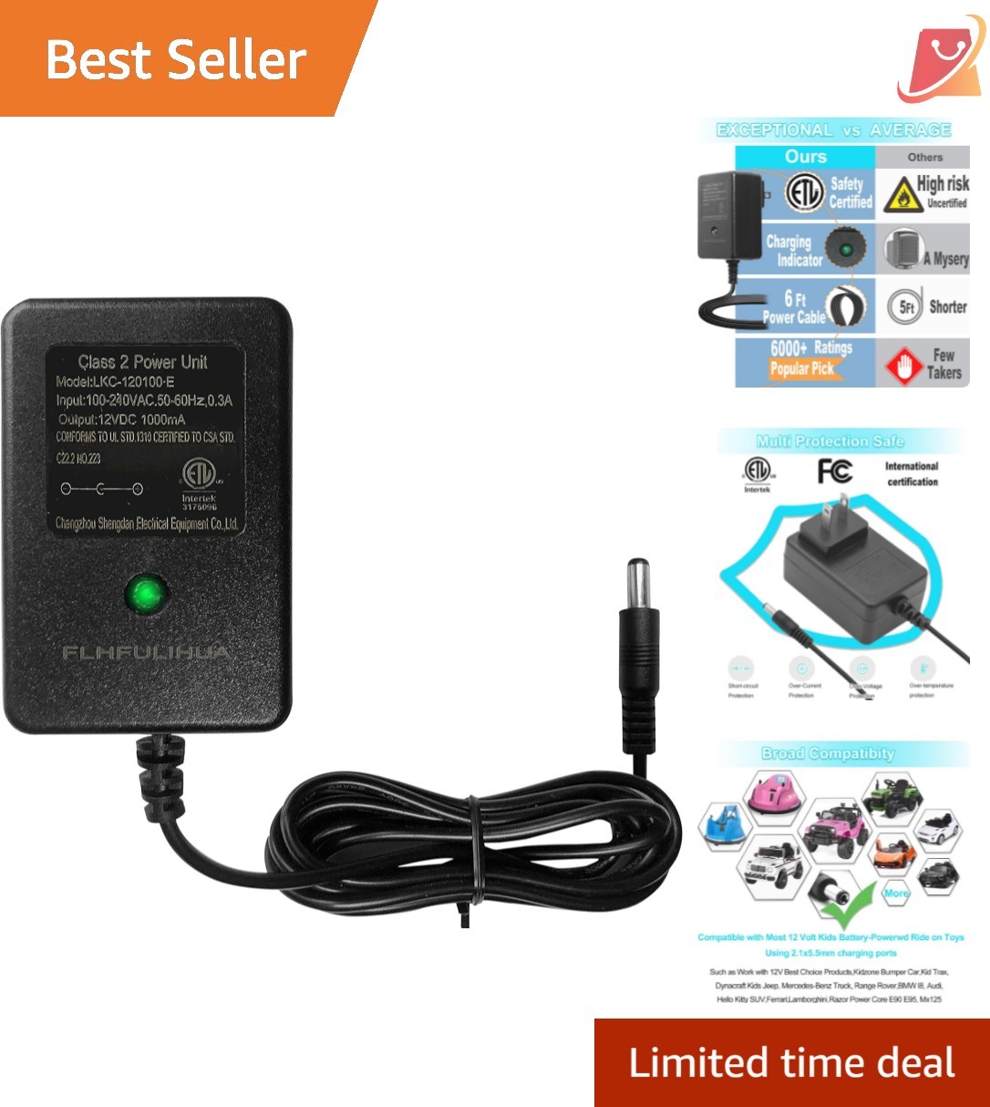 12V Battery Charger for Kids Ride On Toys Universal Safe Fast Charging