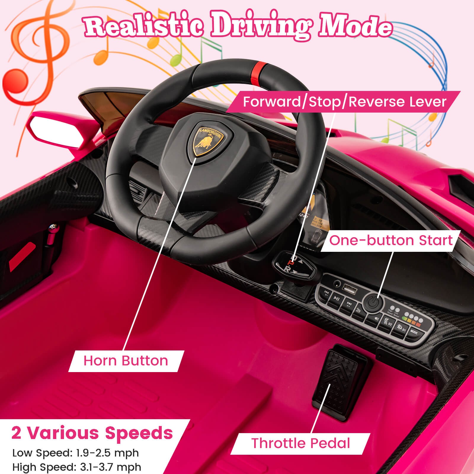 12V Lamborghini 4WD Kids Ride-on Sports Car Battery Powered w/ Power Adapter