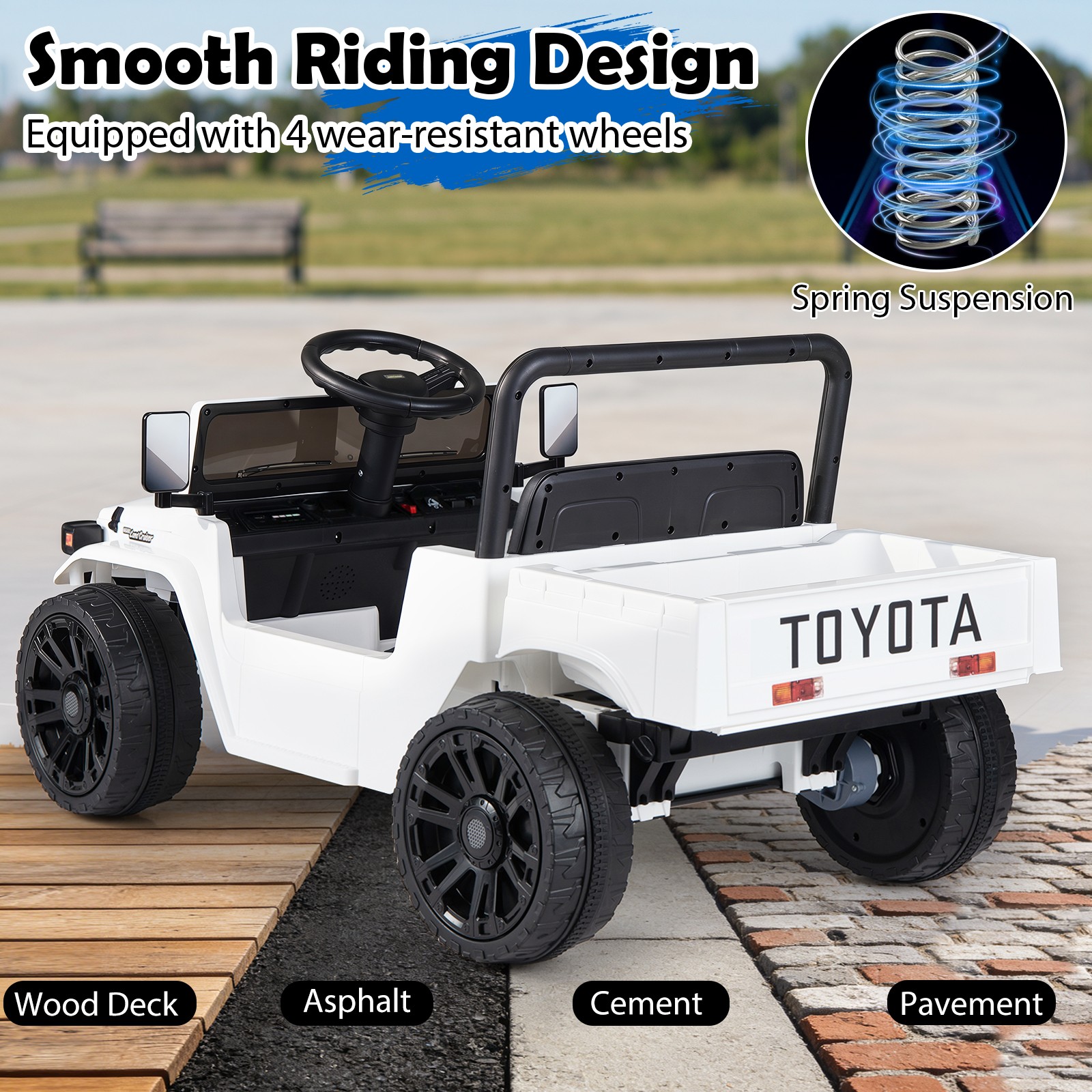 Licensed Toyota Ride On Truck w/Parent Remote Control, Spring Suspension, Light