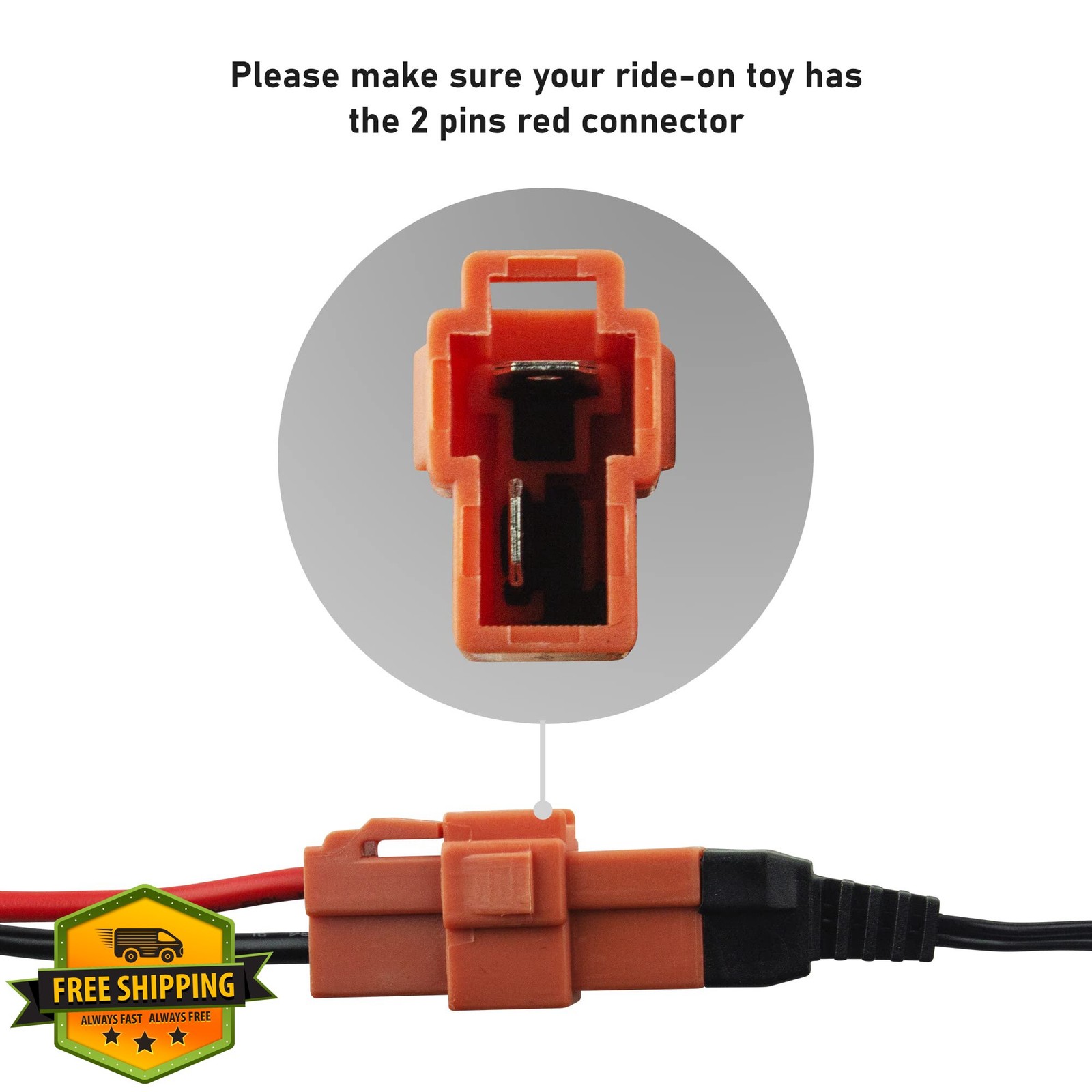 SafeAMP 12V Ride On Vehicle Charger Red 2 Pin