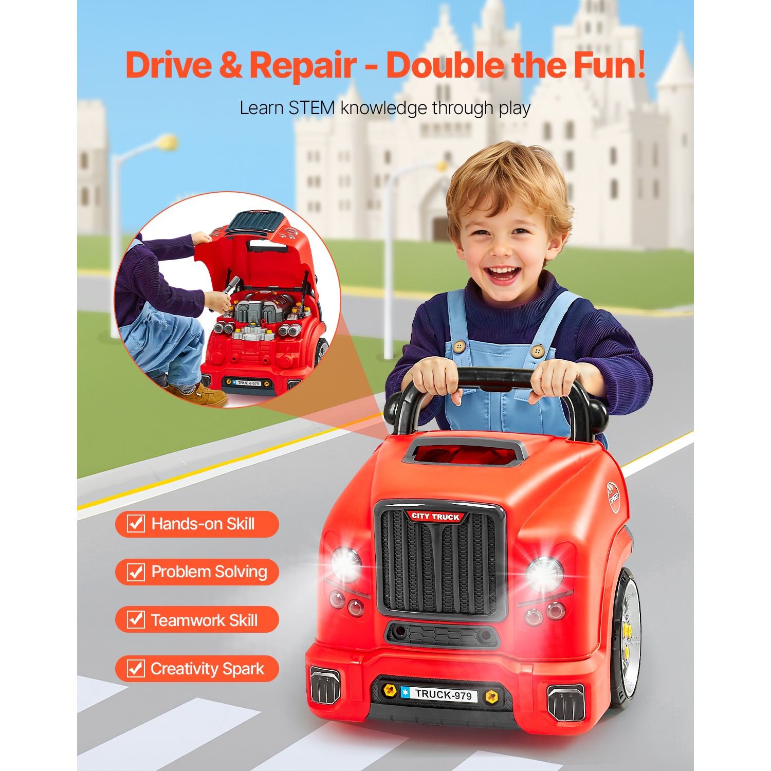 Engine Toy Kids Mechanic Car Repair Set with Removable Parts Red