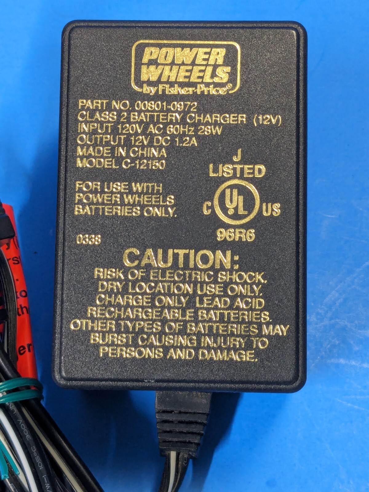 Fisher-Price Power Wheels Model C-12150 12 Volt DC Battery Charger 00801-0972