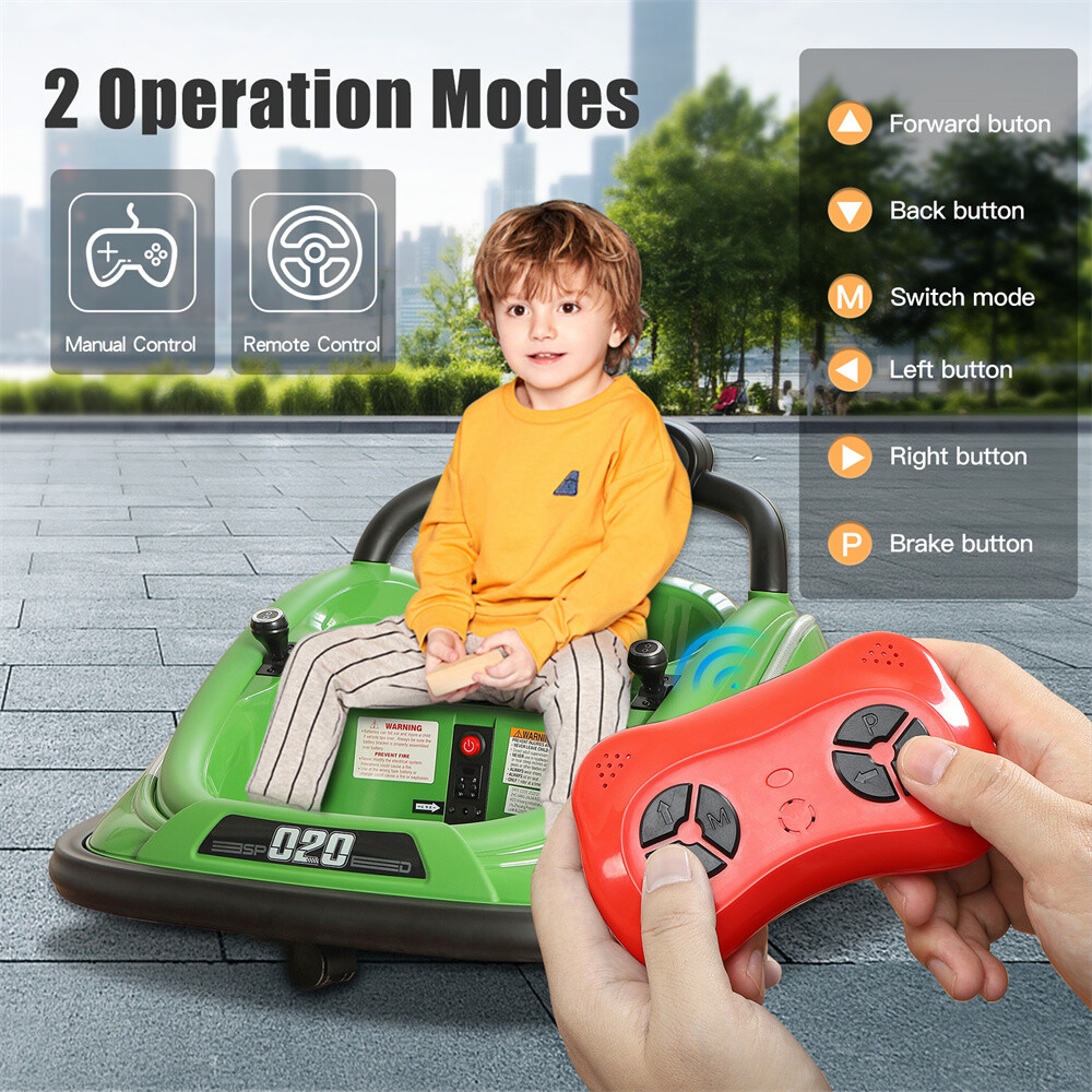 12V Kids Ride On Car Bumper Electric 360° Spin Vehicle Toy Parent Remote Control