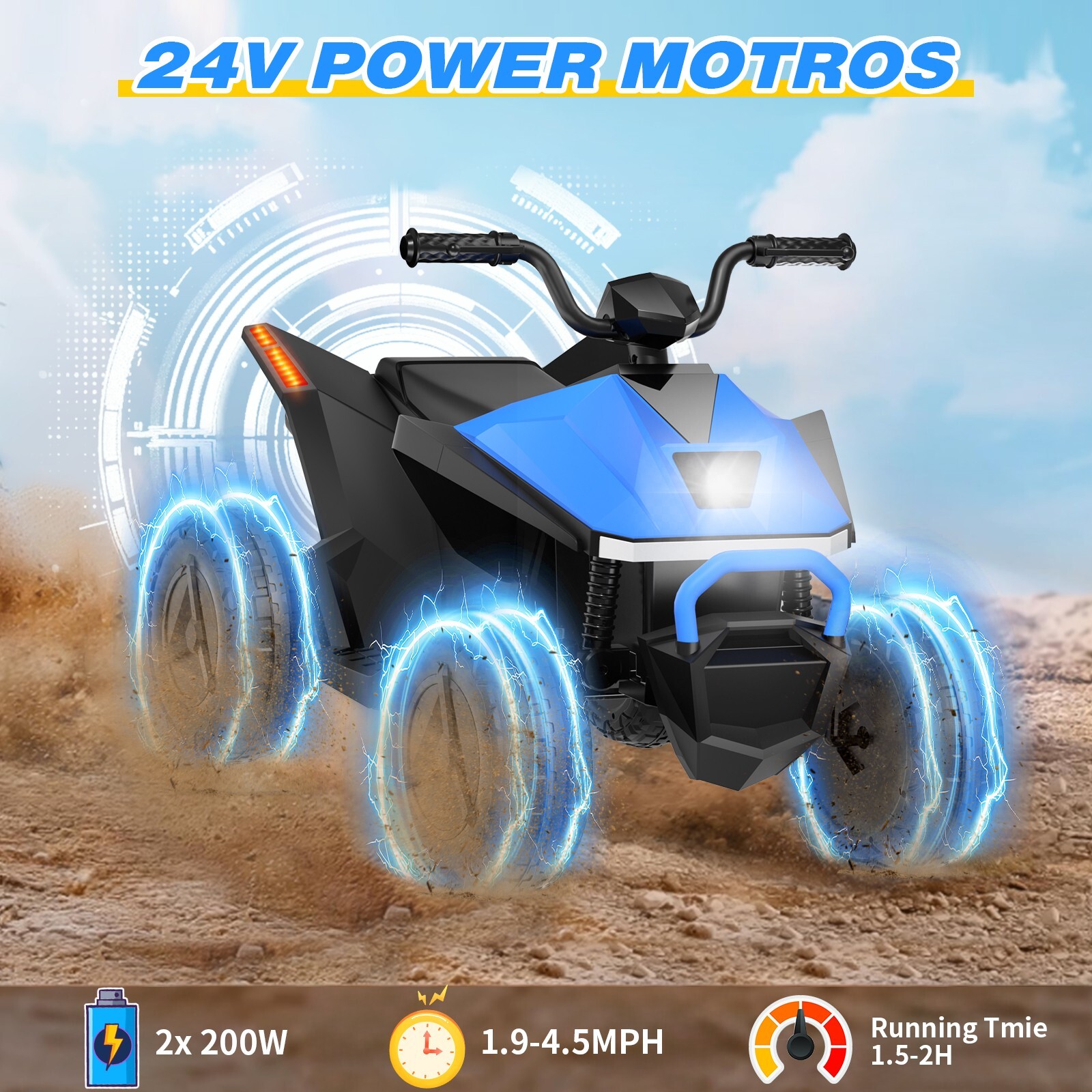 24V children’s beach toy car ATV with 4 spring suspensions and music LED lights