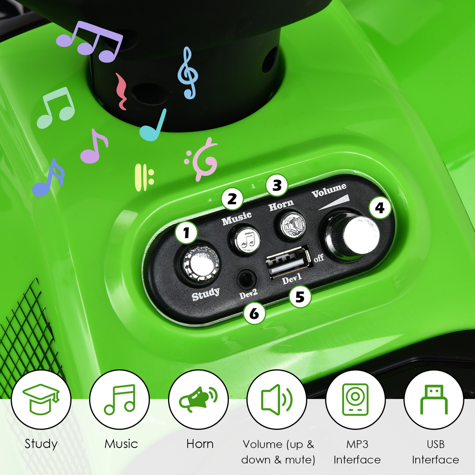 6V 4 Wheels ATV Quad Ride On Car Kids Ride-On Toy w/ Music Horn LED Light Green