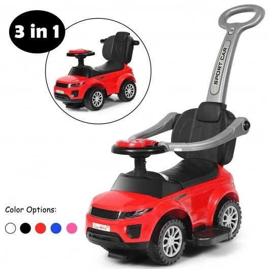 3 In 1 Ride on Push Car Toddler Stroller Sliding Car with Music-Red – Color: Red