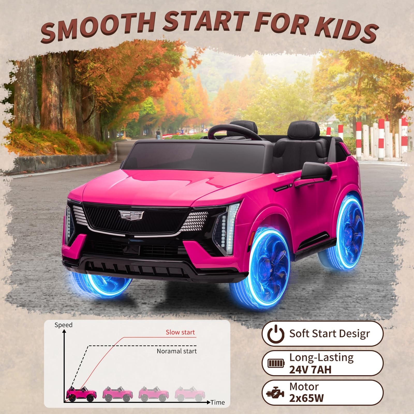 2 Seaters Cadillac Licensed 24V Ride On Car Girls Gift w/ Parent Remote Control