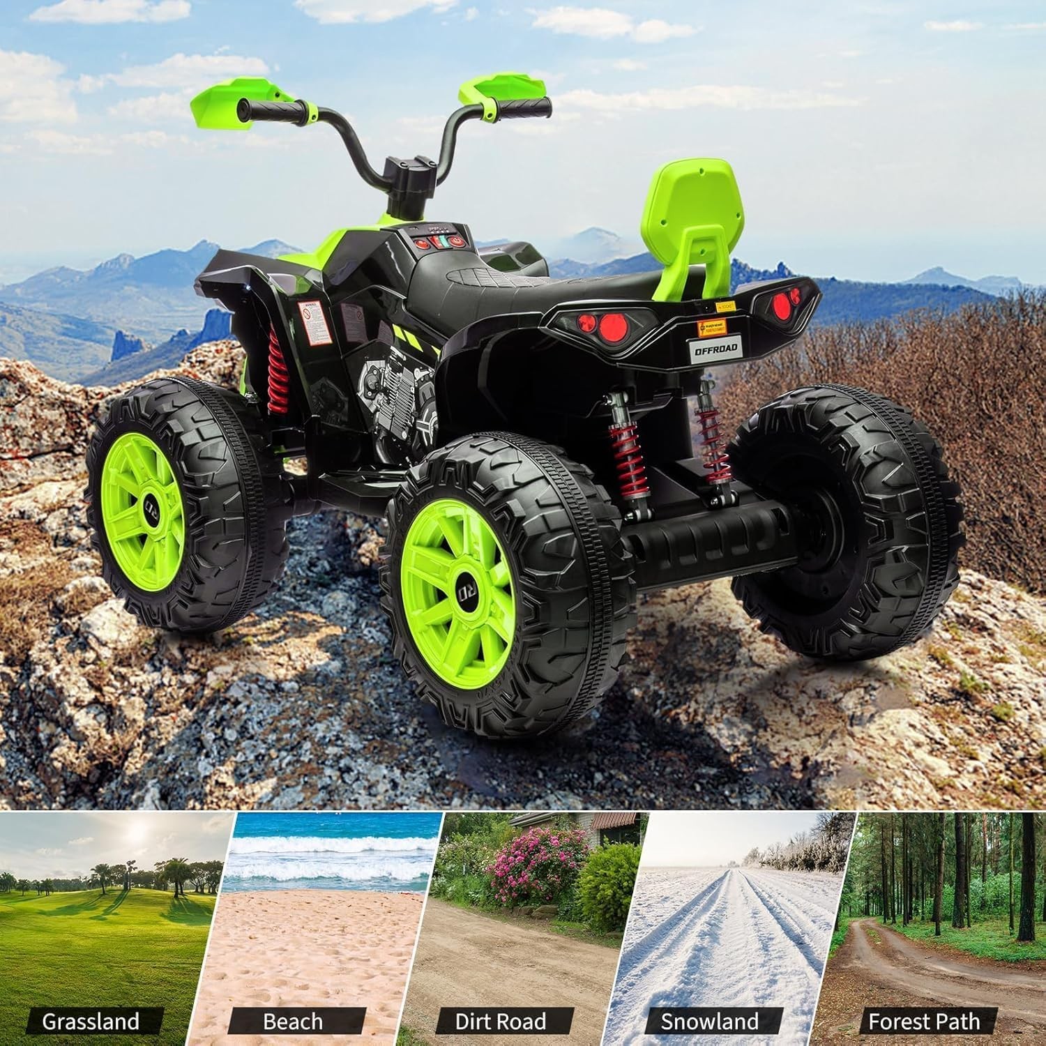 24V Kids Electric ATV 2 Seats,Dual 500W Motors, LED, Music Player, Bluetooth USB