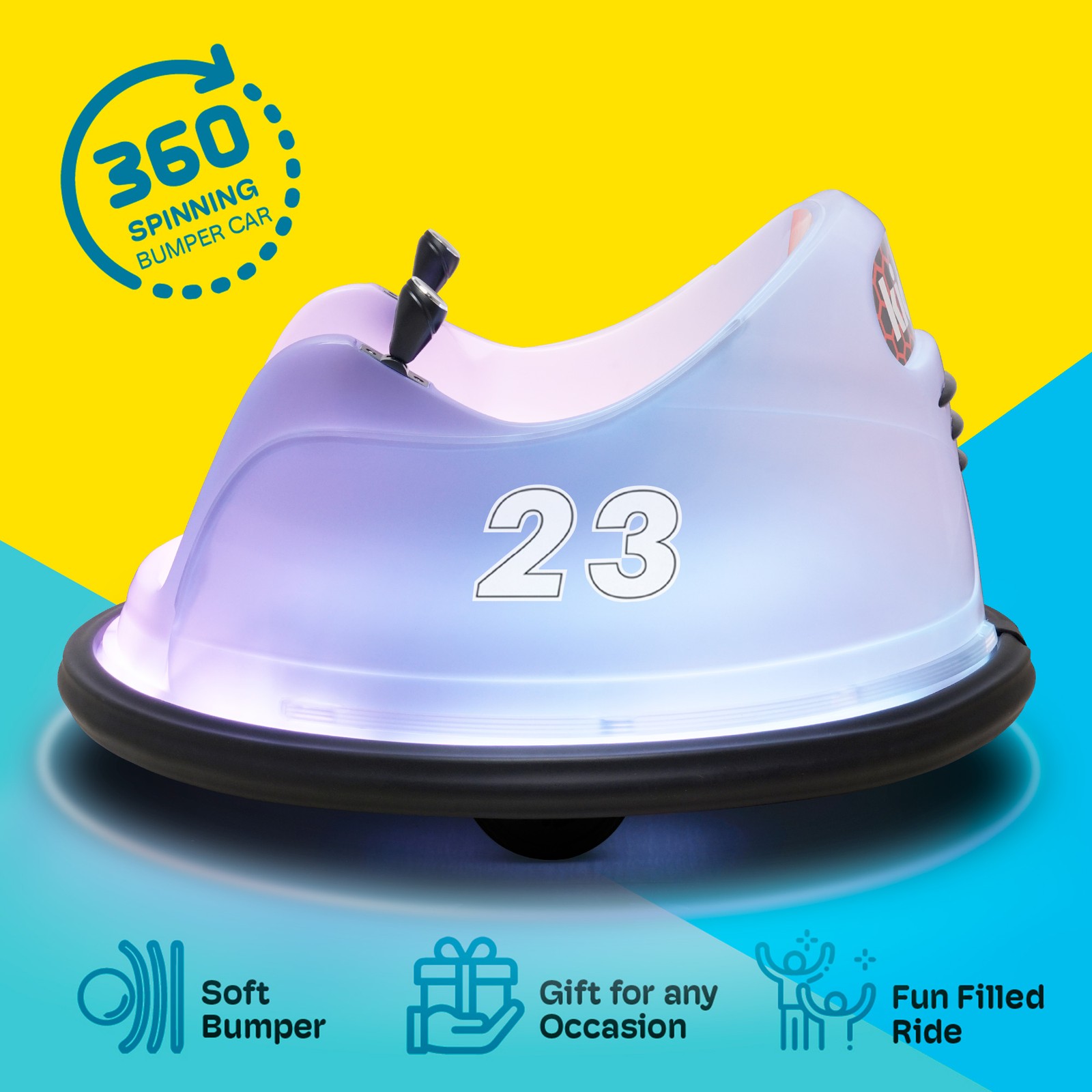 Kidzone 6V Electric Ride On Bumper Car W/Full-Body LED Lights – White