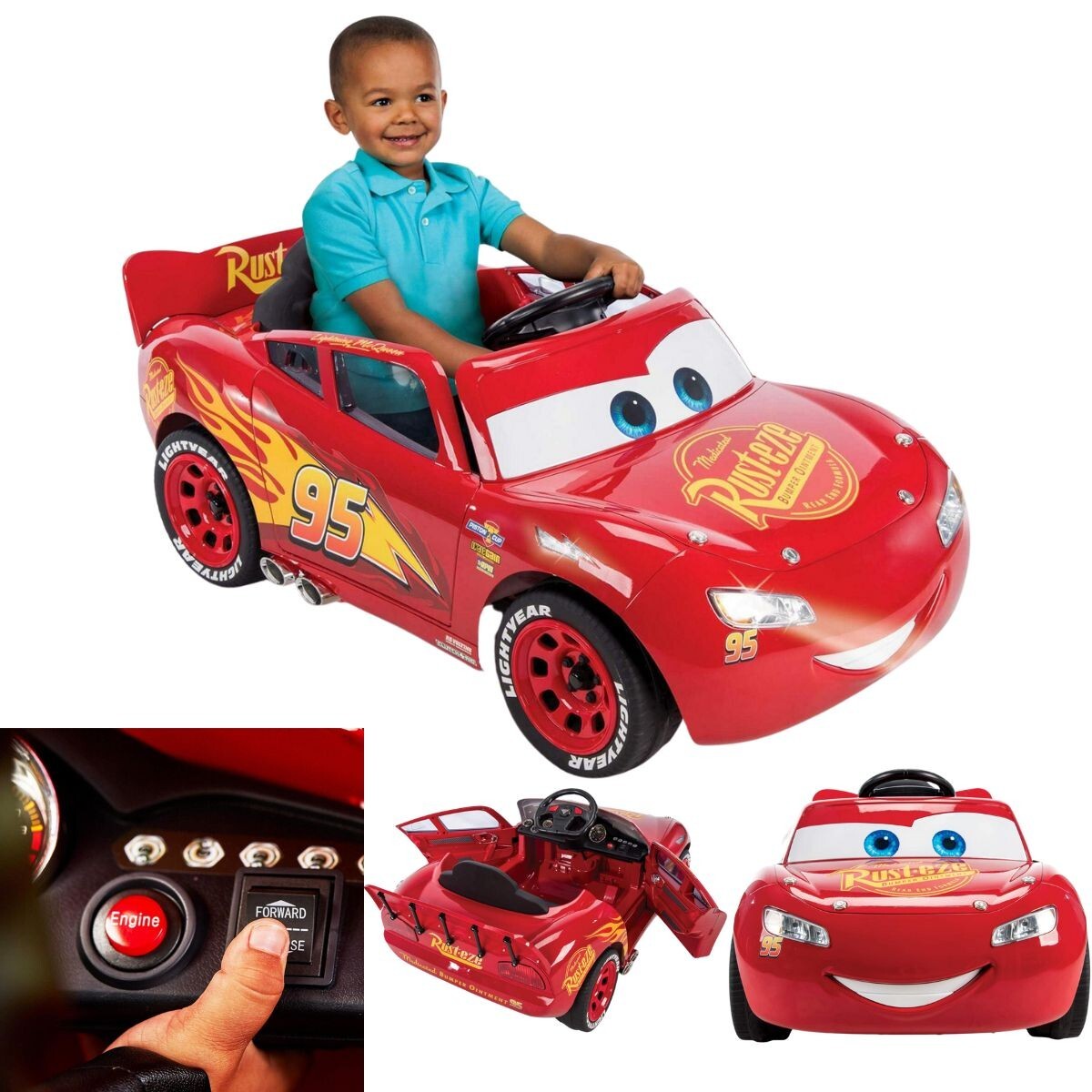 Cars Lightning McQueen Battery Powered Vehicle Sound Effects 6V Charger Start