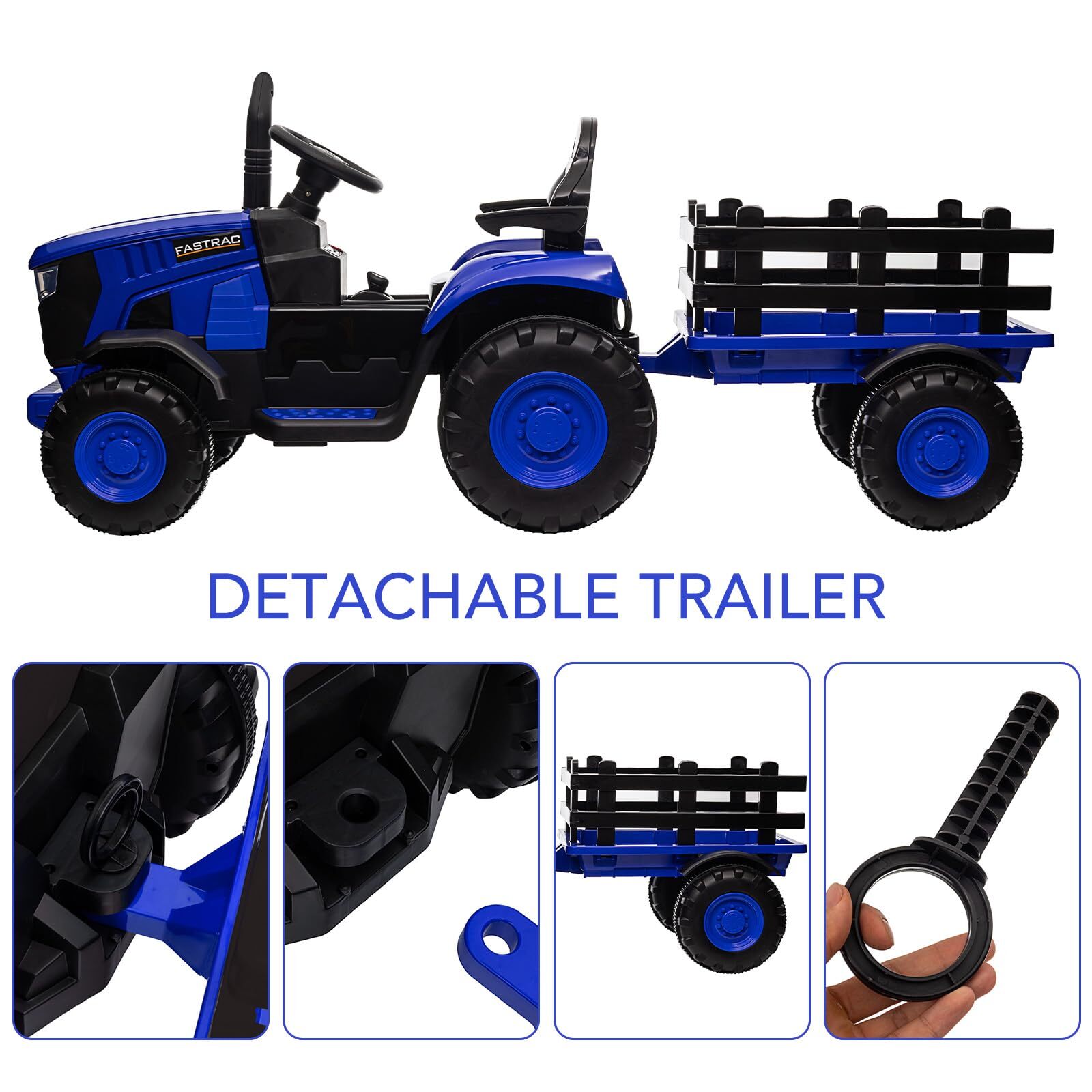 Electric Kids Ride-On Tractor with Trailer Dual Motors Led Lights Music Mode