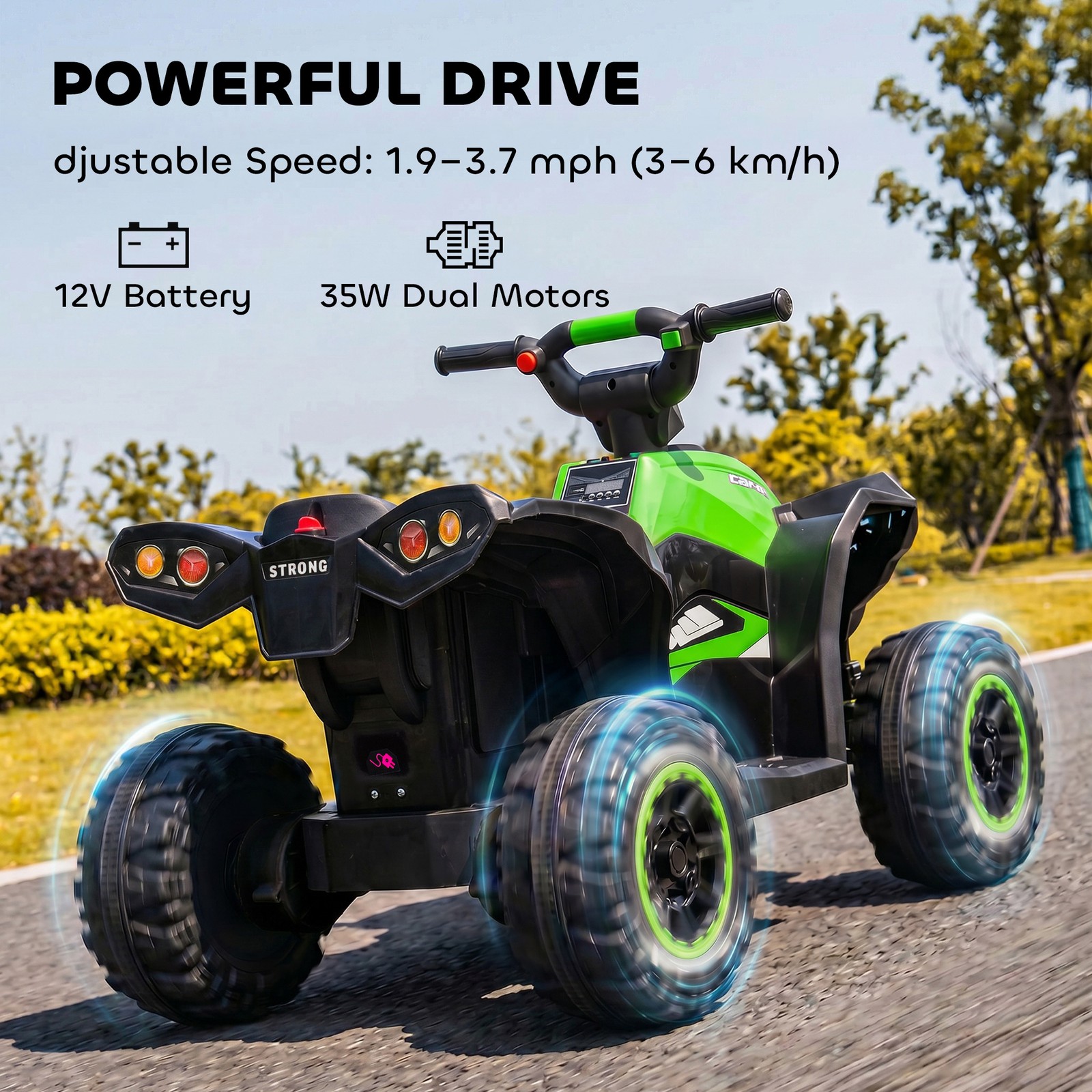 Aosom 4 Wheeler for Kids, Electric ATV, with Music for 3-5 Years Old Green