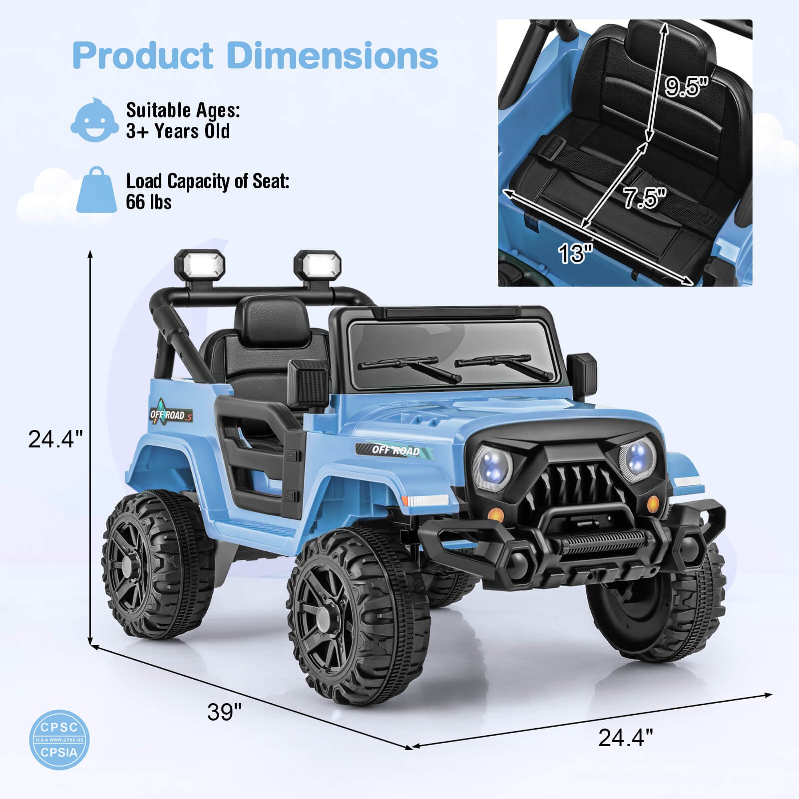 12V Kids Ride on Truck Car w/Remote Control, Threaded Wheels 3 Speeds LED Lights