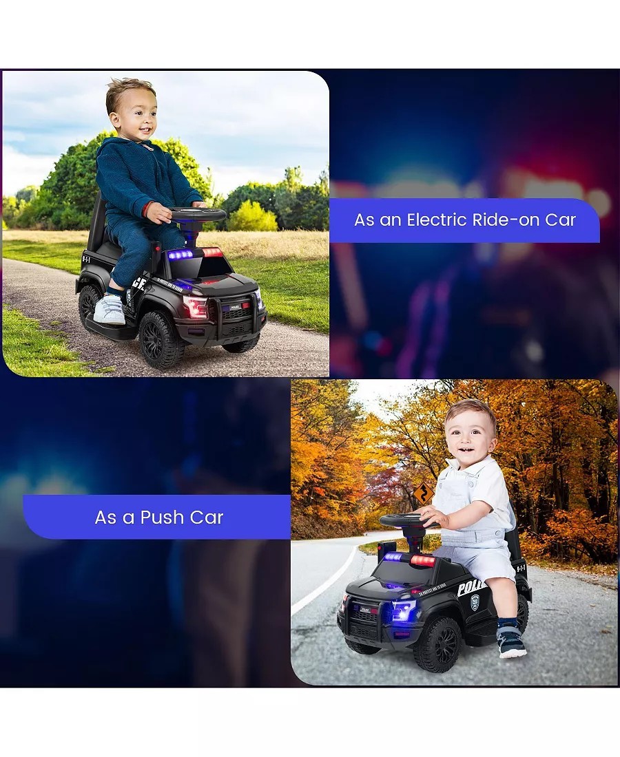 Costway 2-in-1 6V Kids Ride On Car Toddler Push Car w/ Megaphone & Siren – Black