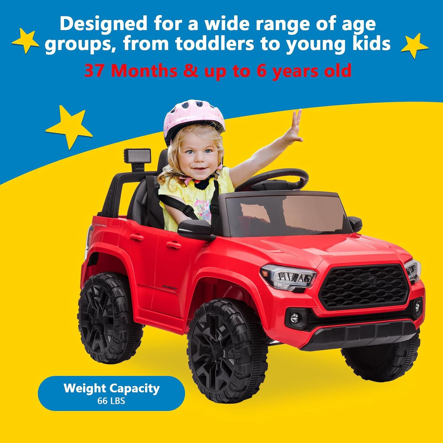 12V Kids Ride-On Car With Parent Remote Control &LED Headlights for 3-6 Year Old
