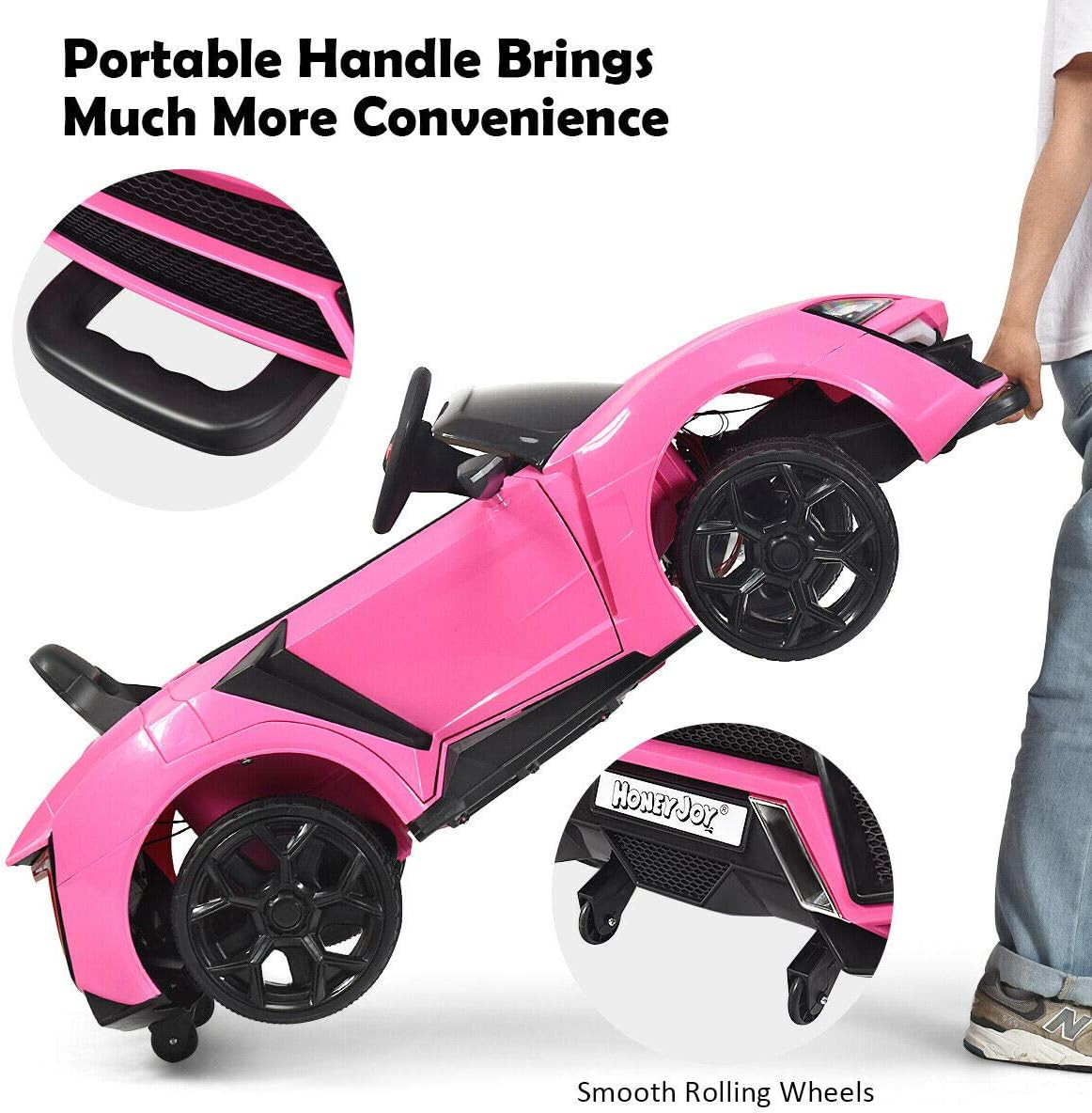 Pink Ride on Car, 12V Battery Powered Electric Vehicle W/Remote Control,3 Speeds