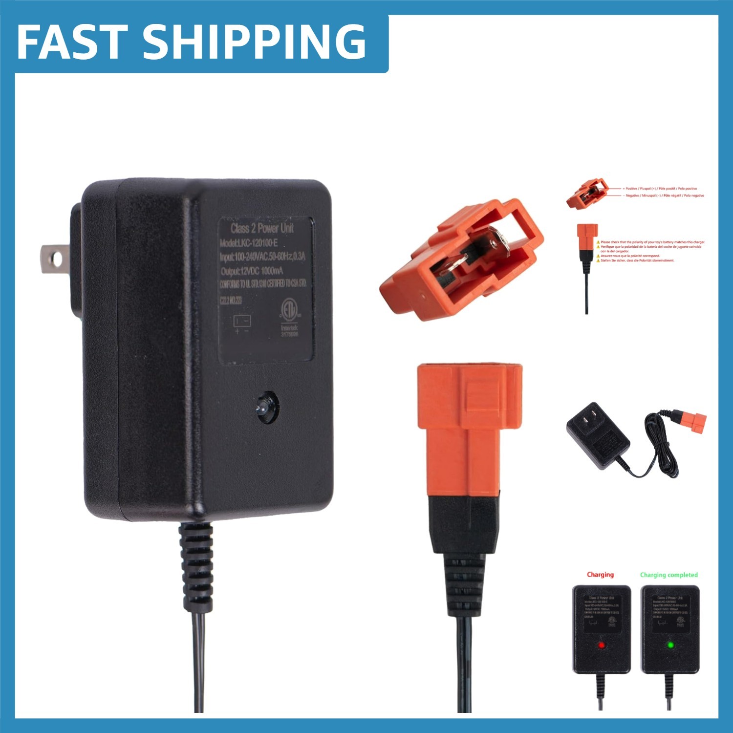 Certified 12V Charger for Ride-On Cars – Square Plug, Optimal for Kids’ Toys