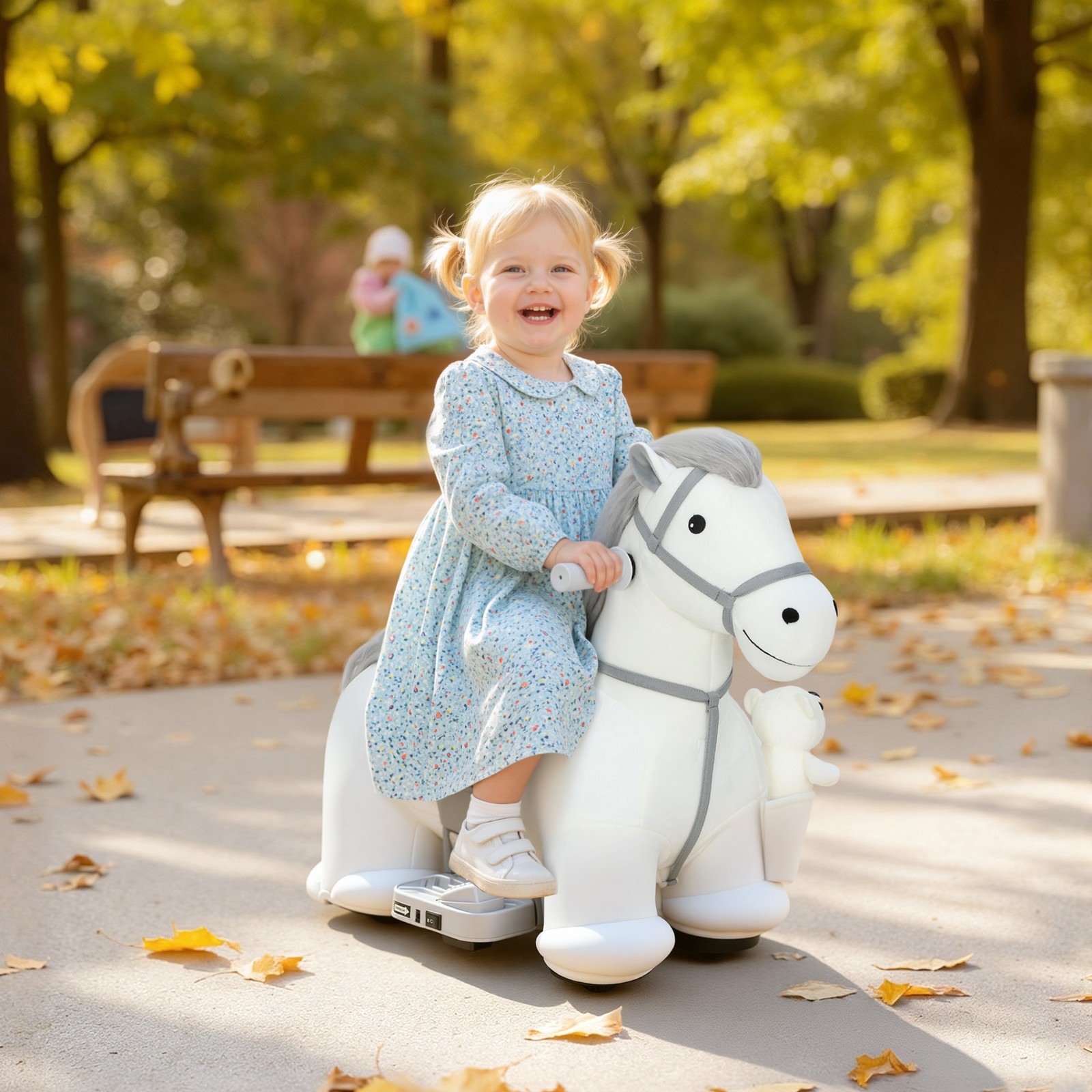 6V Ride On Horse, Battery Powered Ride on Toy with Bear Toy, Music