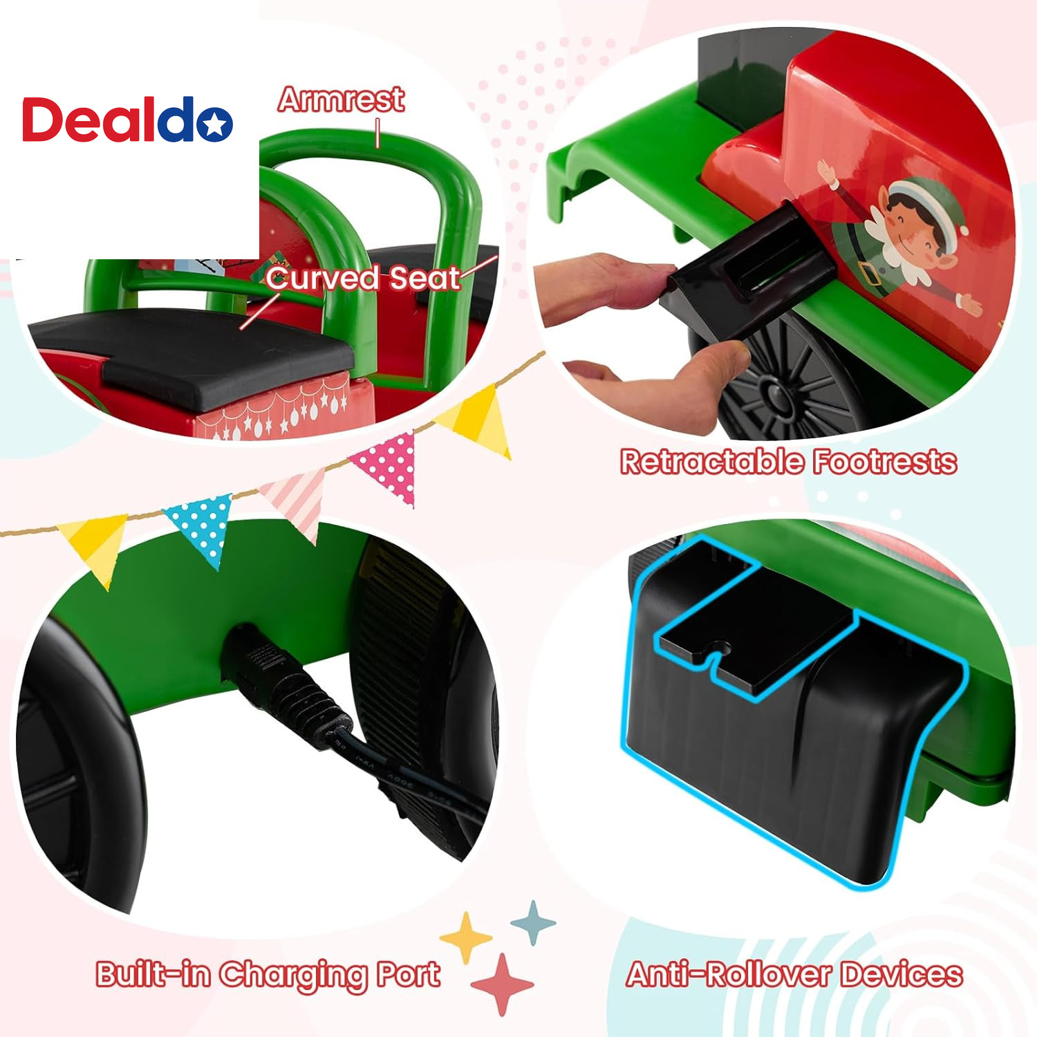 2-Seater Ride on Train with Carriage, 6V Ride on Toy W/Under-Seat Storage, Footr
