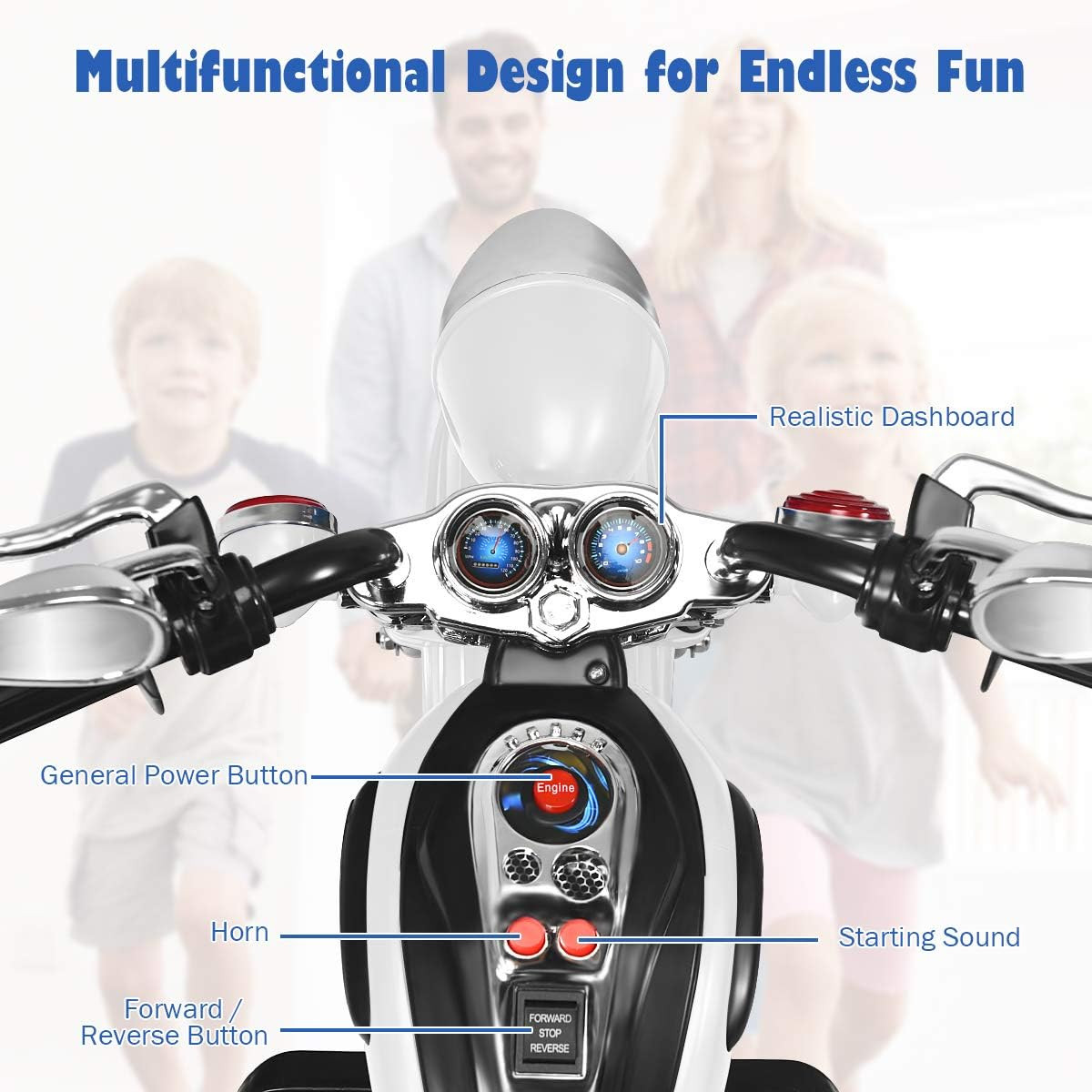 Kids Motorcycle, 6V Battery Powered Ride on Chopper Motorcycle W/Horn, Headlight